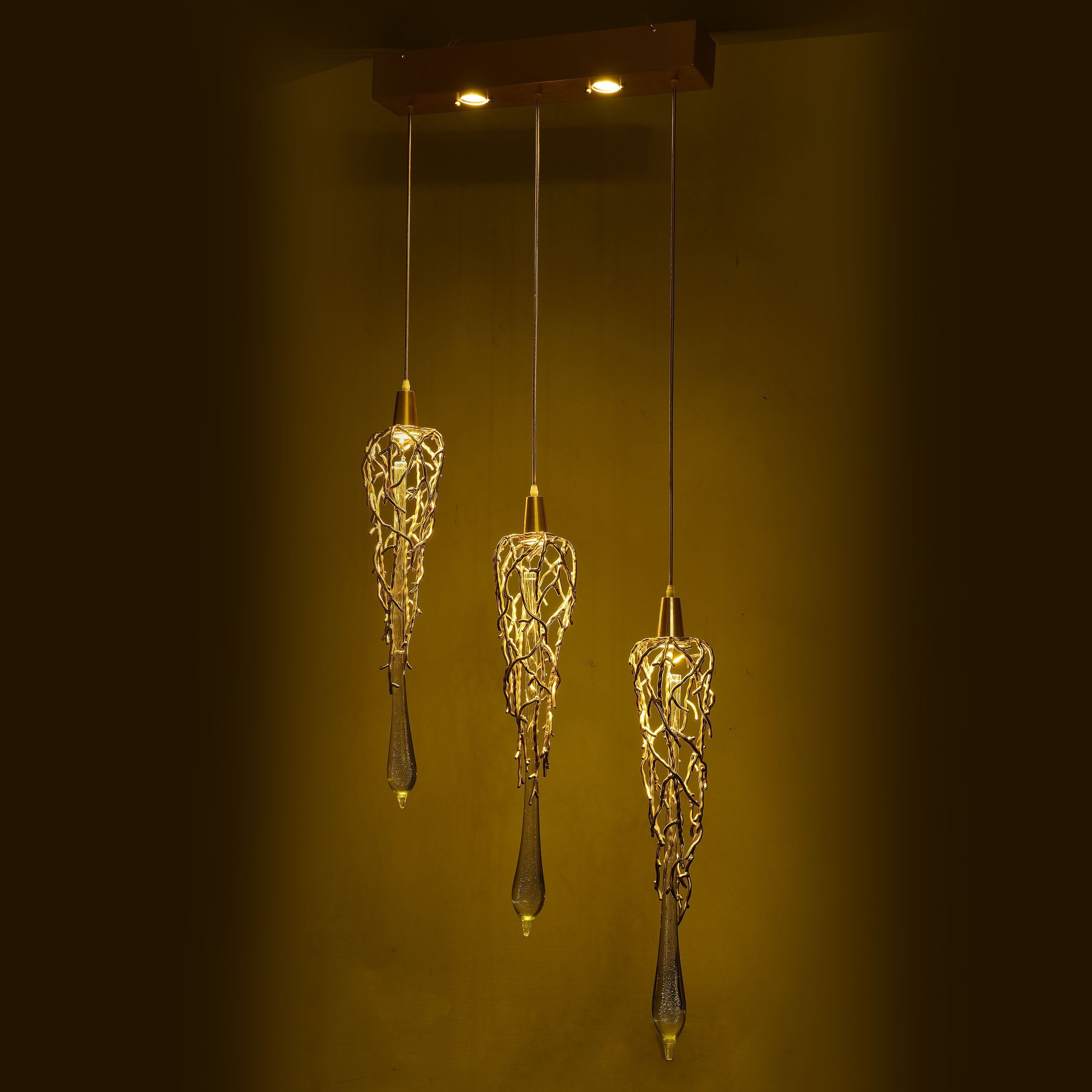 Organic Linear Branching Brass Teardrop Pendant - Italian Concept