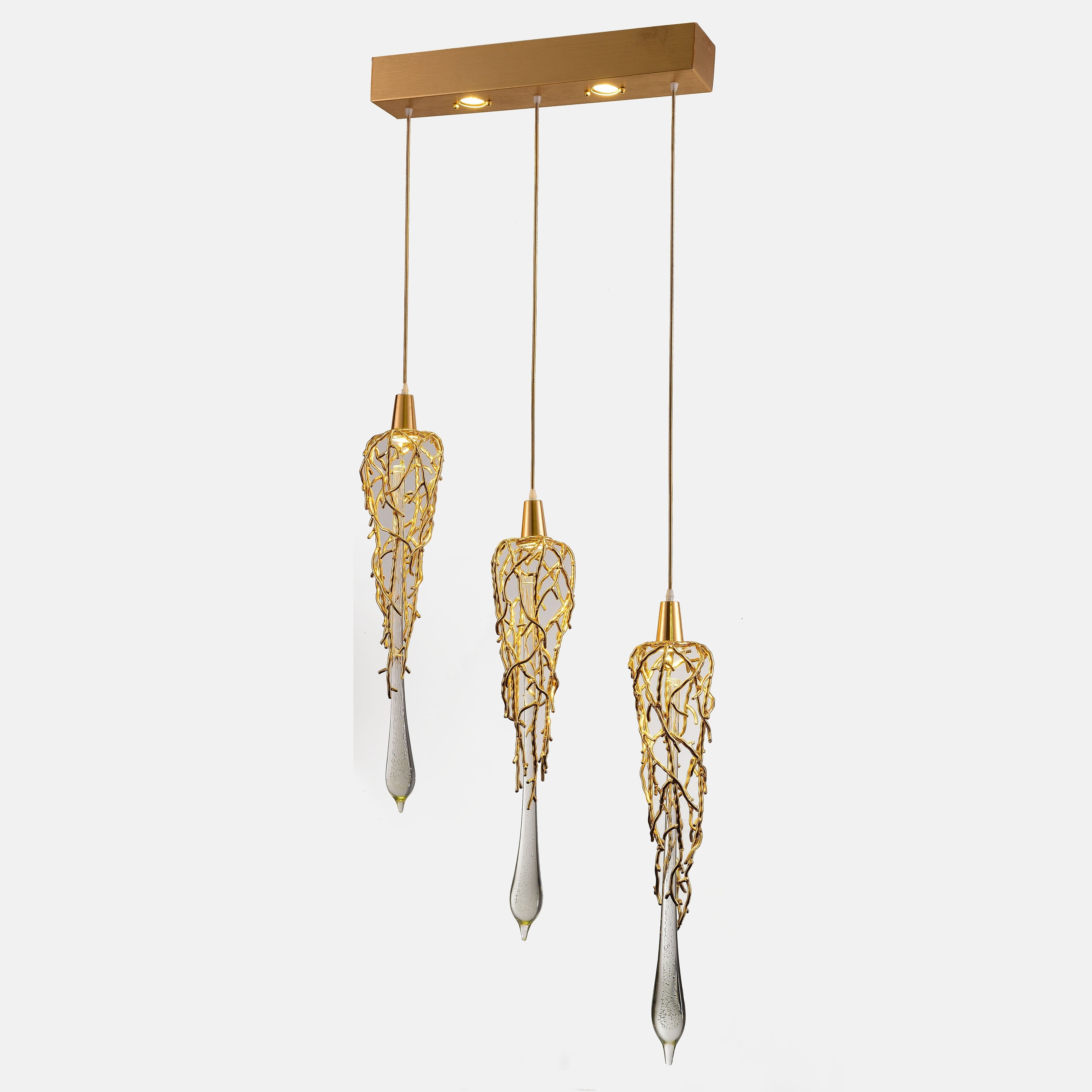 Organic Linear Branching Brass Teardrop Pendant - Italian Concept