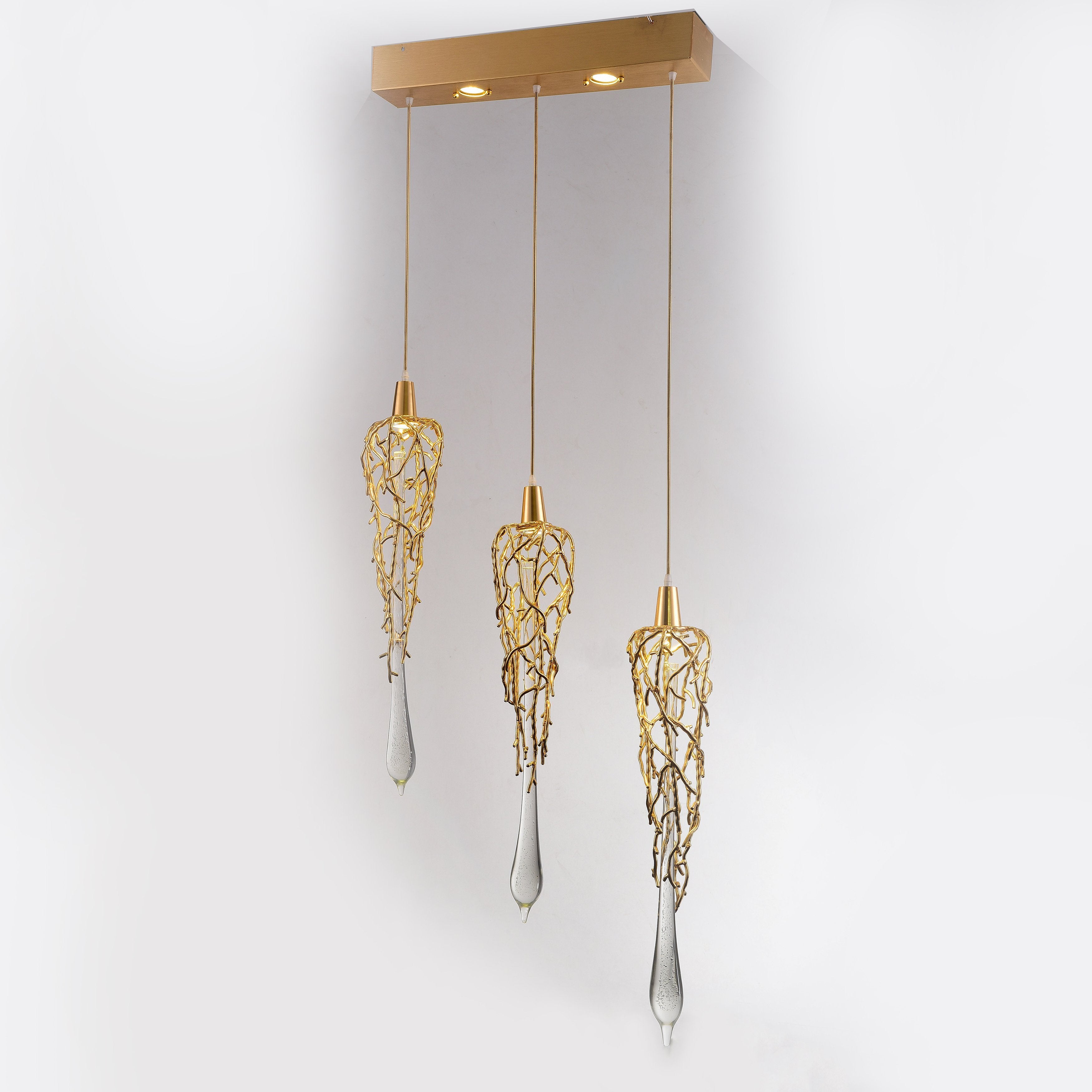 Organic Linear Branching Brass Teardrop Pendant - Italian Concept
