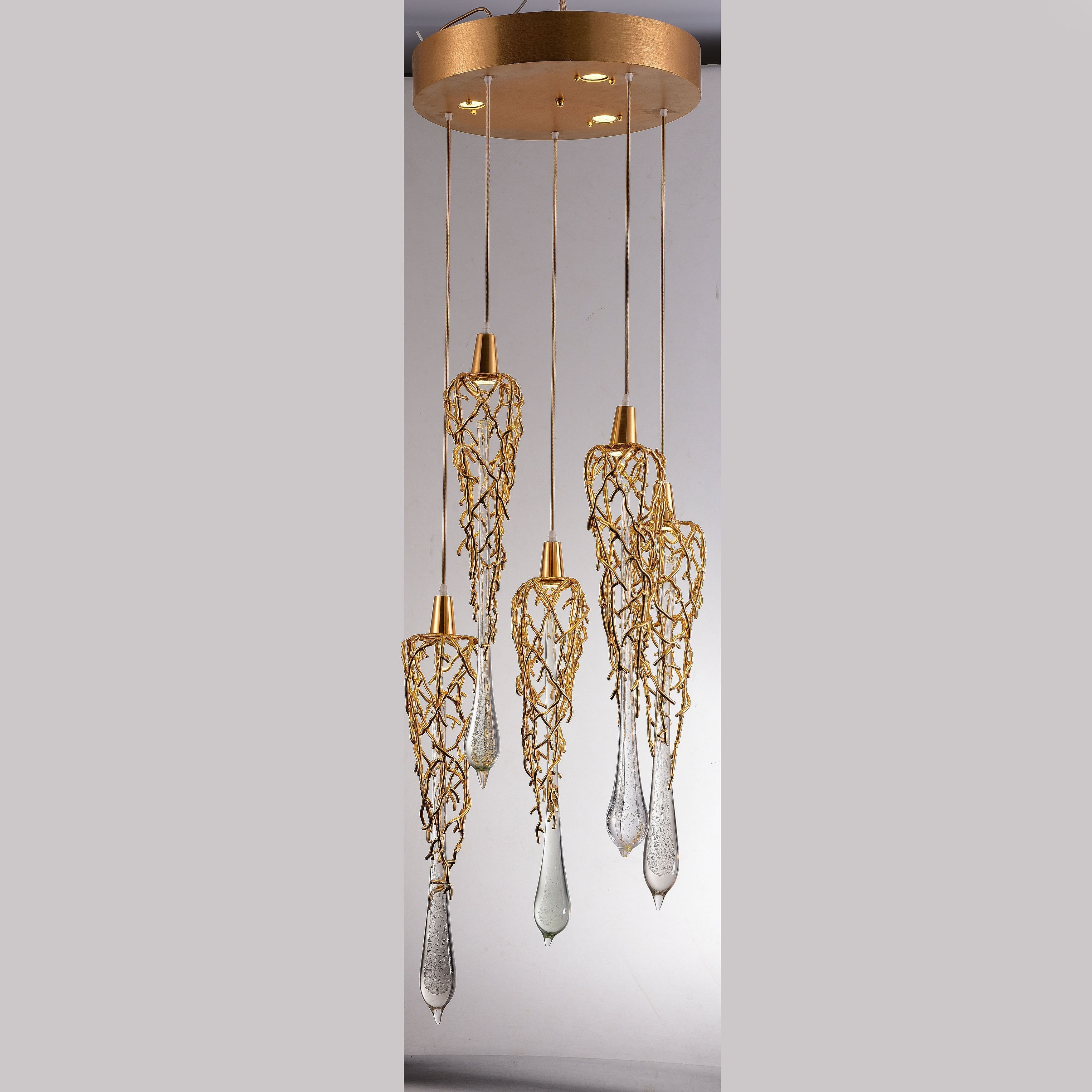 Organic Round Branching Brass Teardrop Pendant - Italian Concept