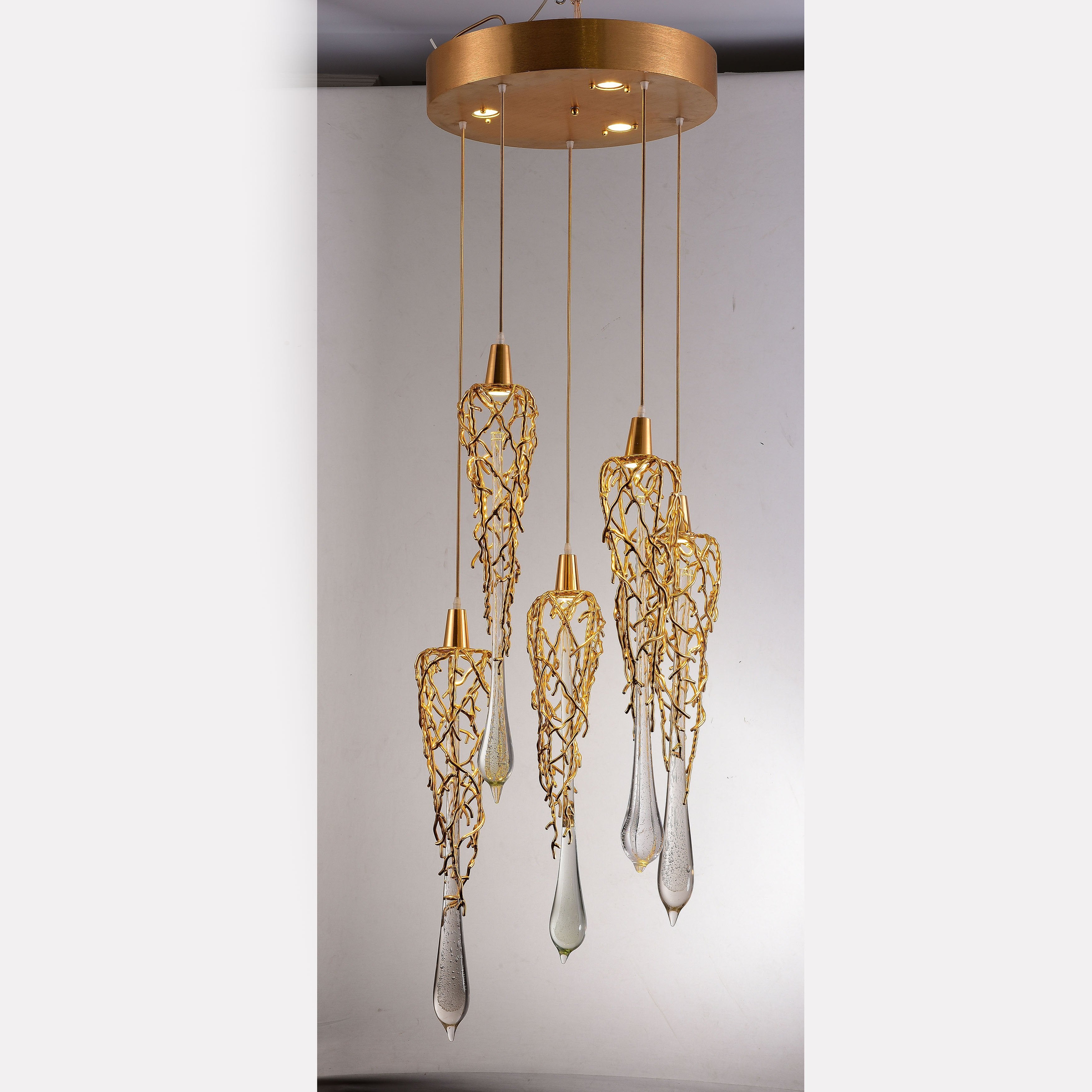 Organic Round Branching Brass Teardrop Pendant - Italian Concept