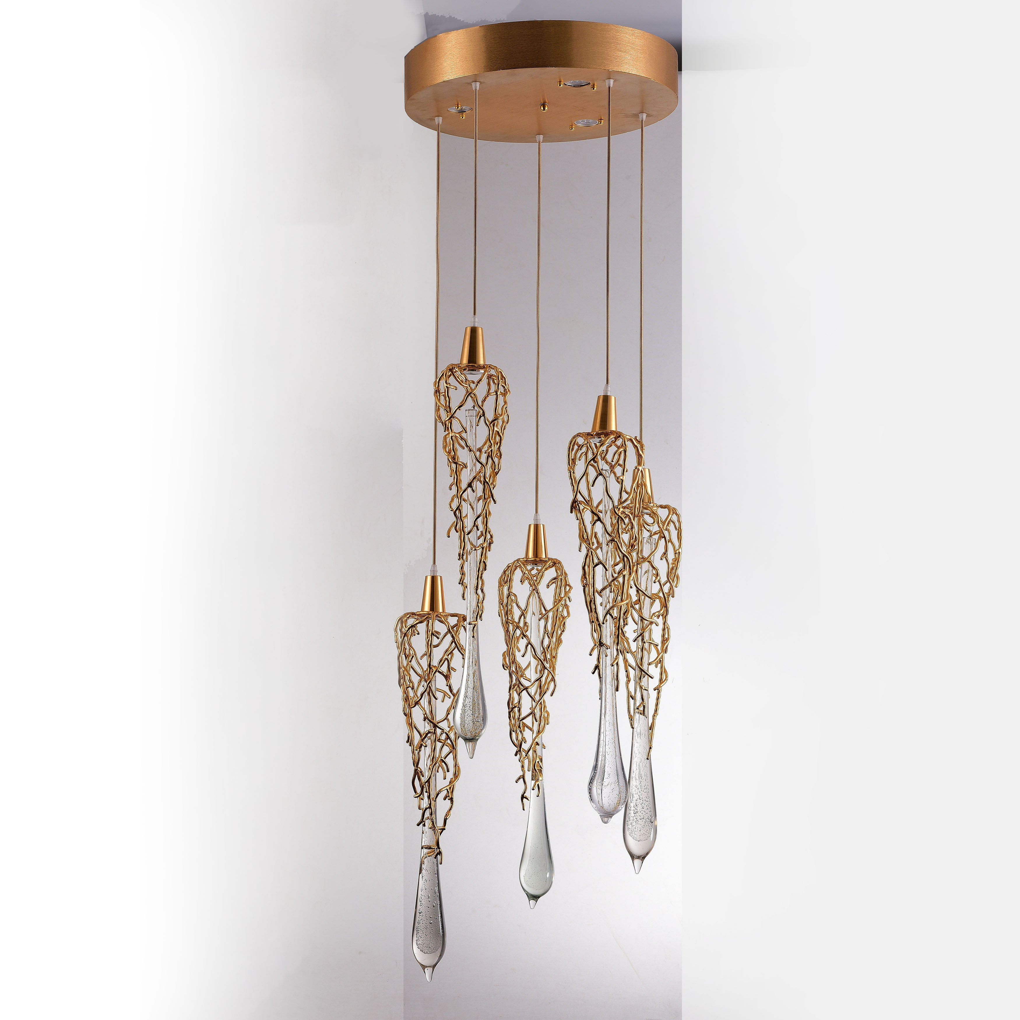 Organic Round Branching Brass Teardrop Pendant - Italian Concept