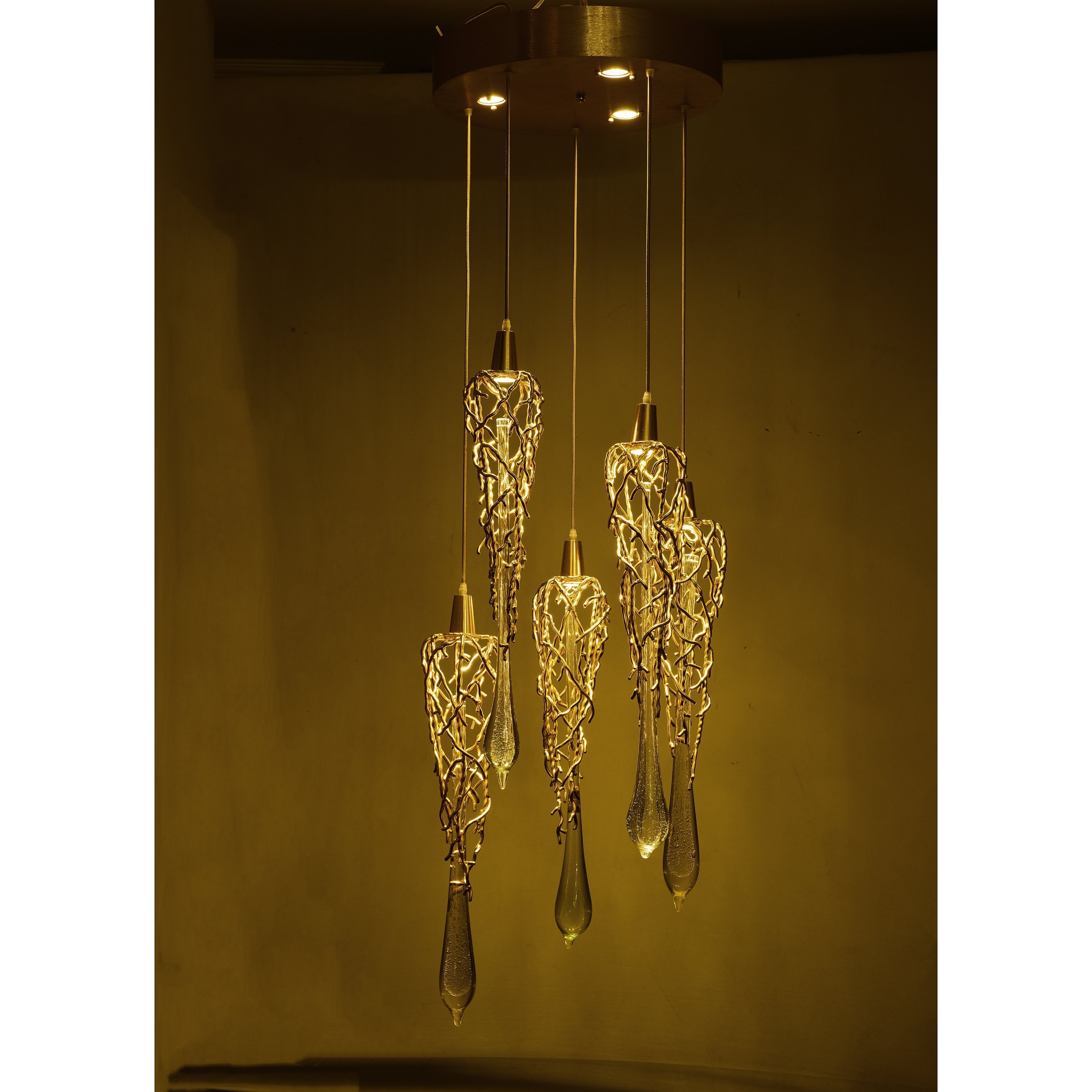 Organic Round Branching Brass Teardrop Pendant - Italian Concept