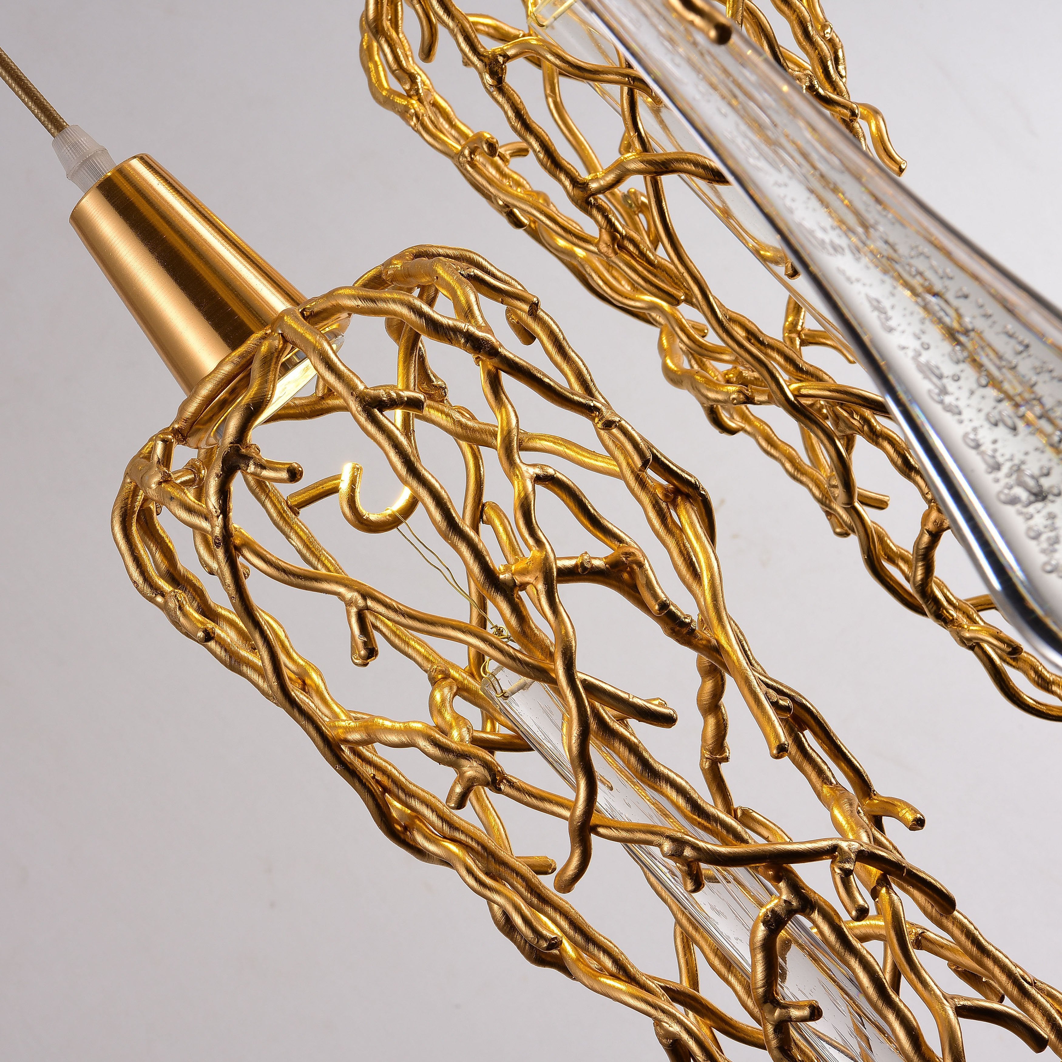Organic Linear Branching Brass Teardrop Pendant - Italian Concept
