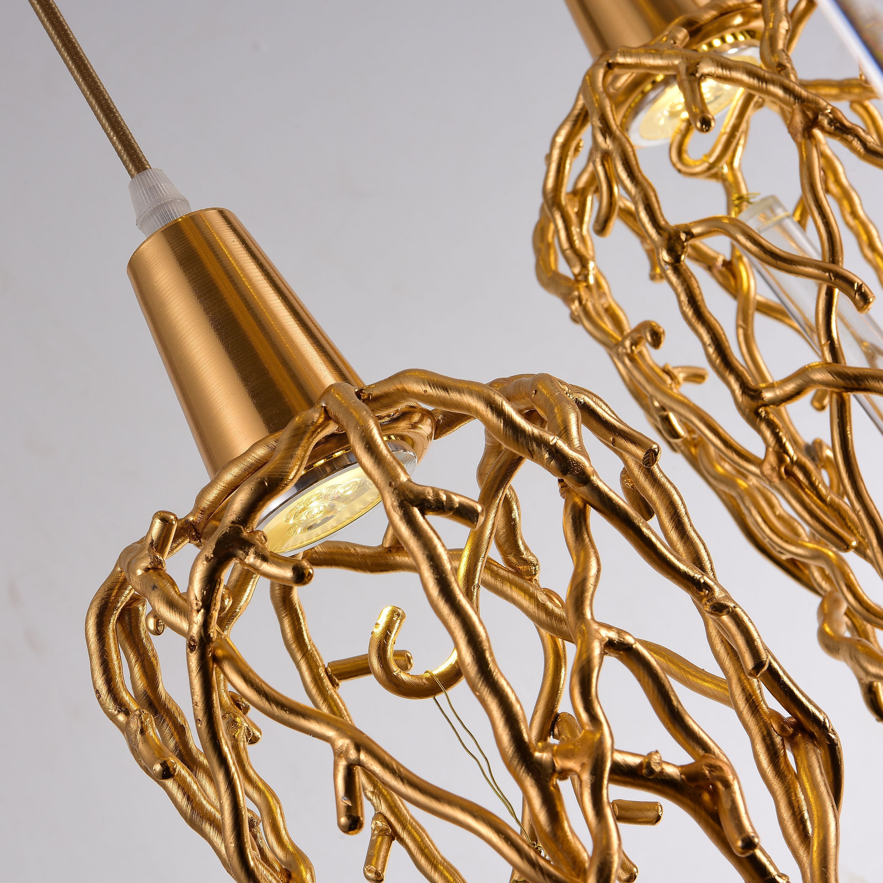 Organic Linear Branching Brass Teardrop Pendant - Italian Concept