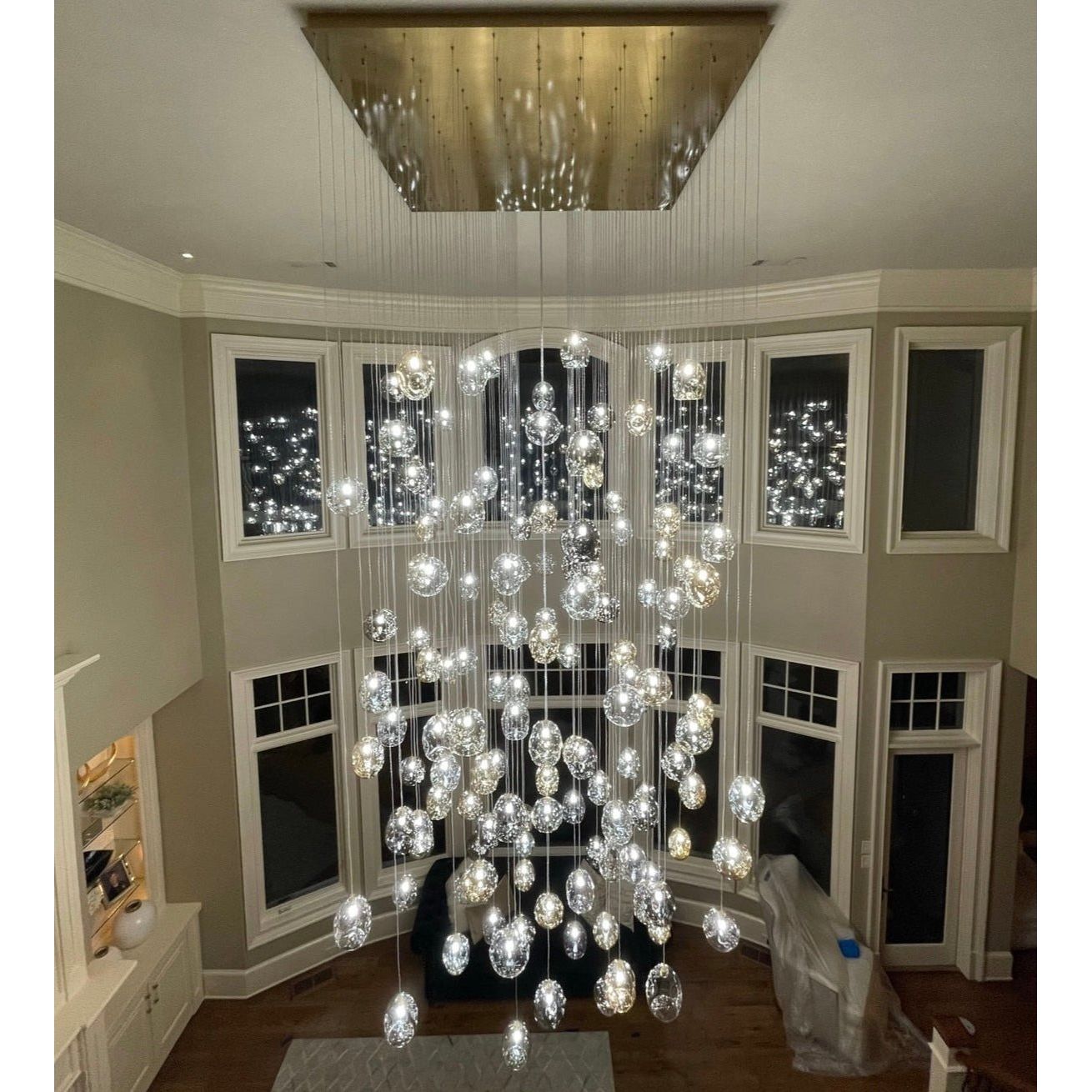 Zara Square Rainfall / Waterfall Glass Globe / Bubble Chandelier - Italian Concept