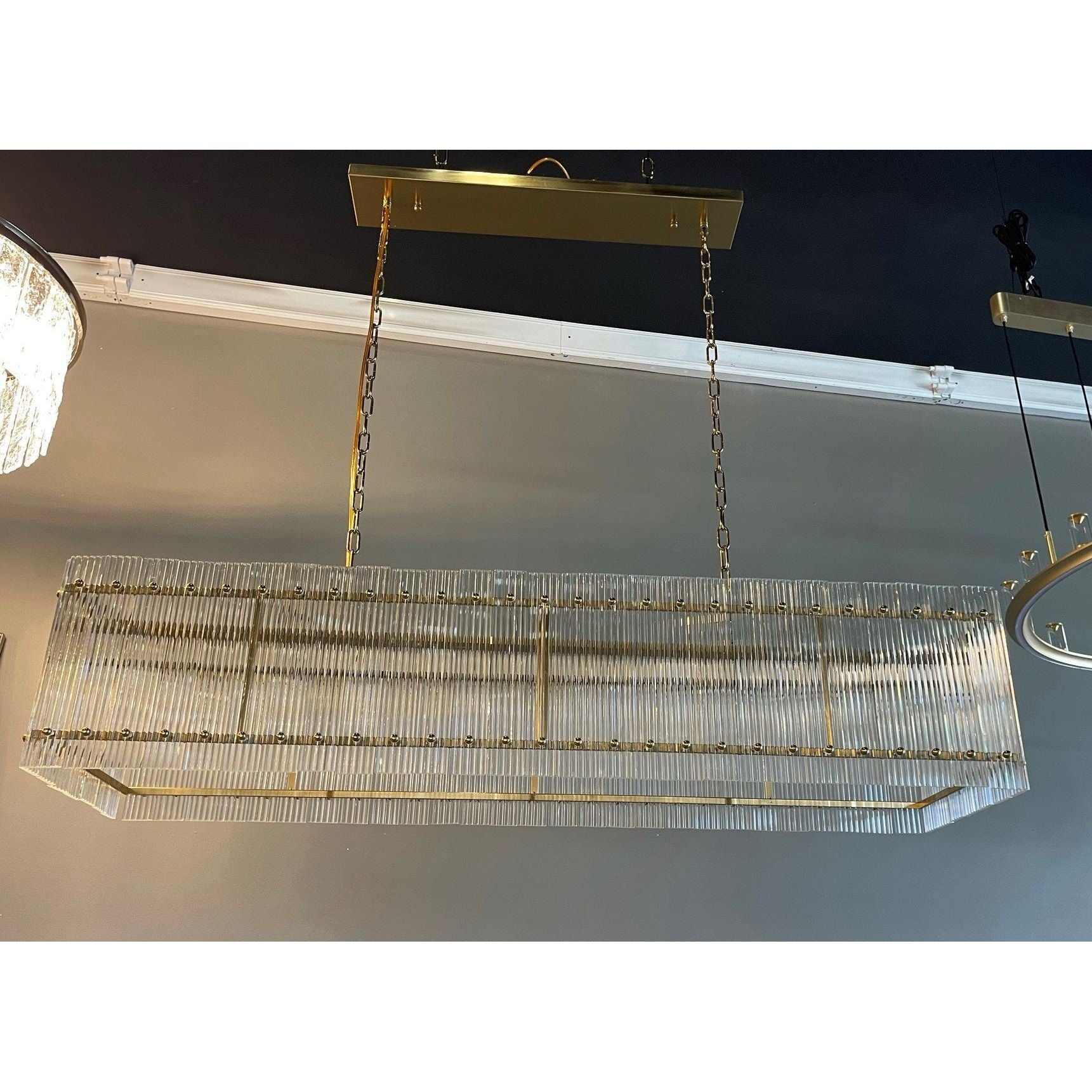 Carmel Rectangular Ribbed Glass Tile Chandelier - Italian Concept -