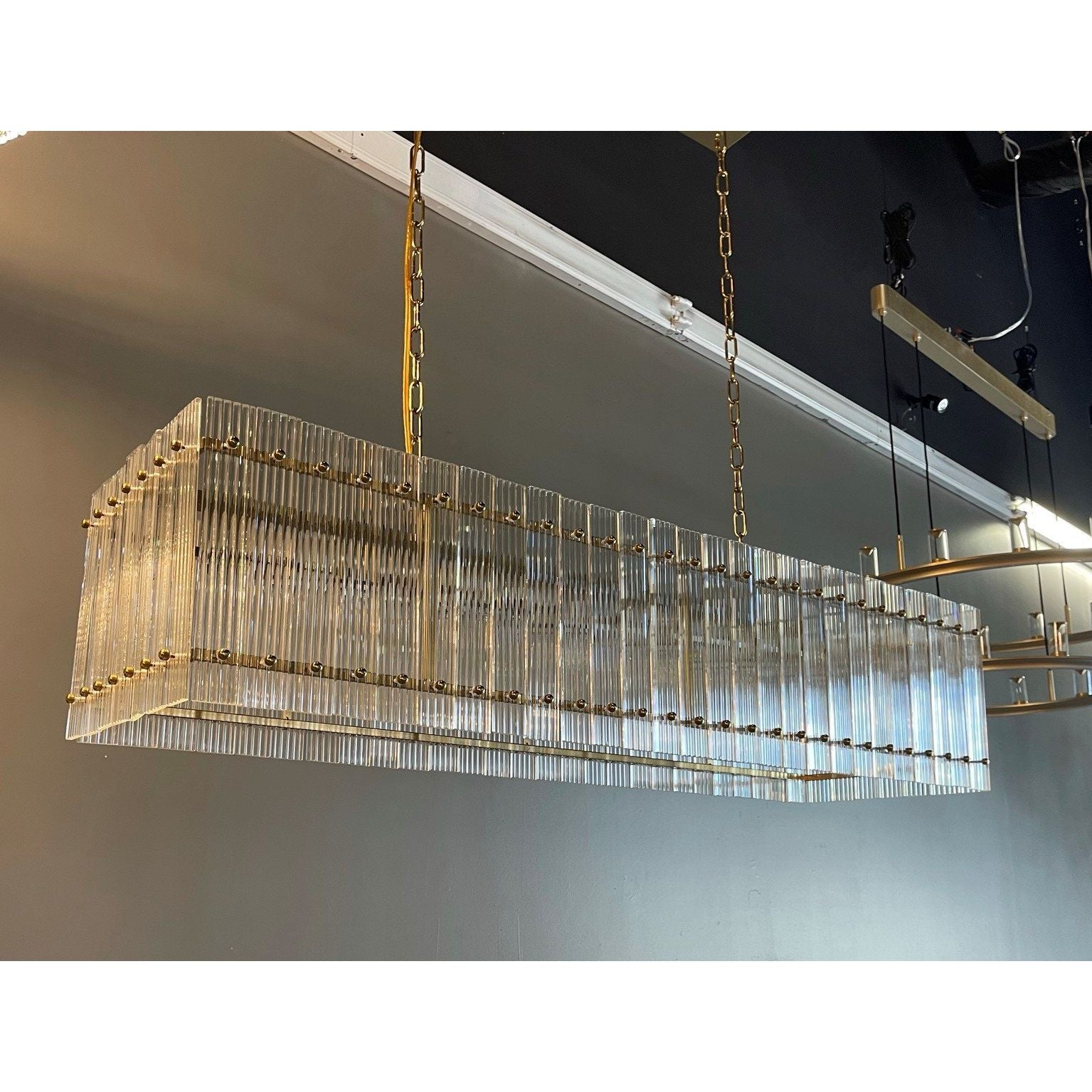 Carmel Rectangular Ribbed Glass Tile Chandelier - Italian Concept -