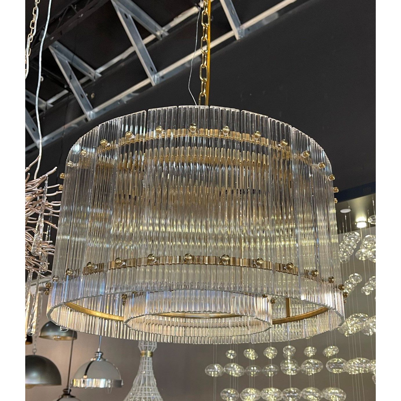 Carmel Round Ribbed Glass Tile Chandelier - Italian Concept -
