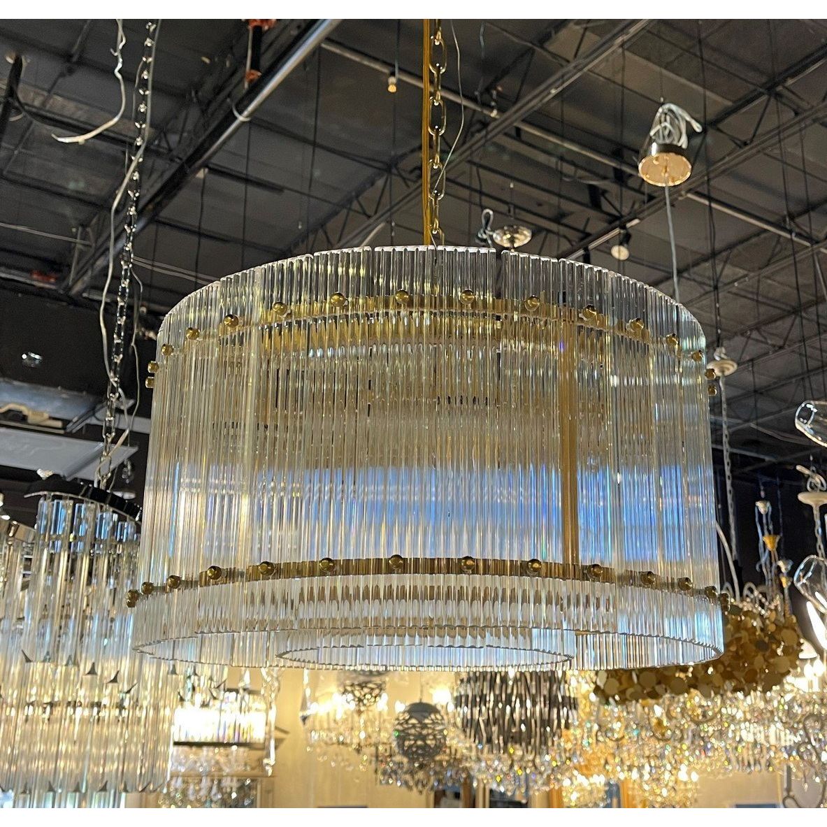 Carmel Round Ribbed Glass Tile Chandelier - Italian Concept -