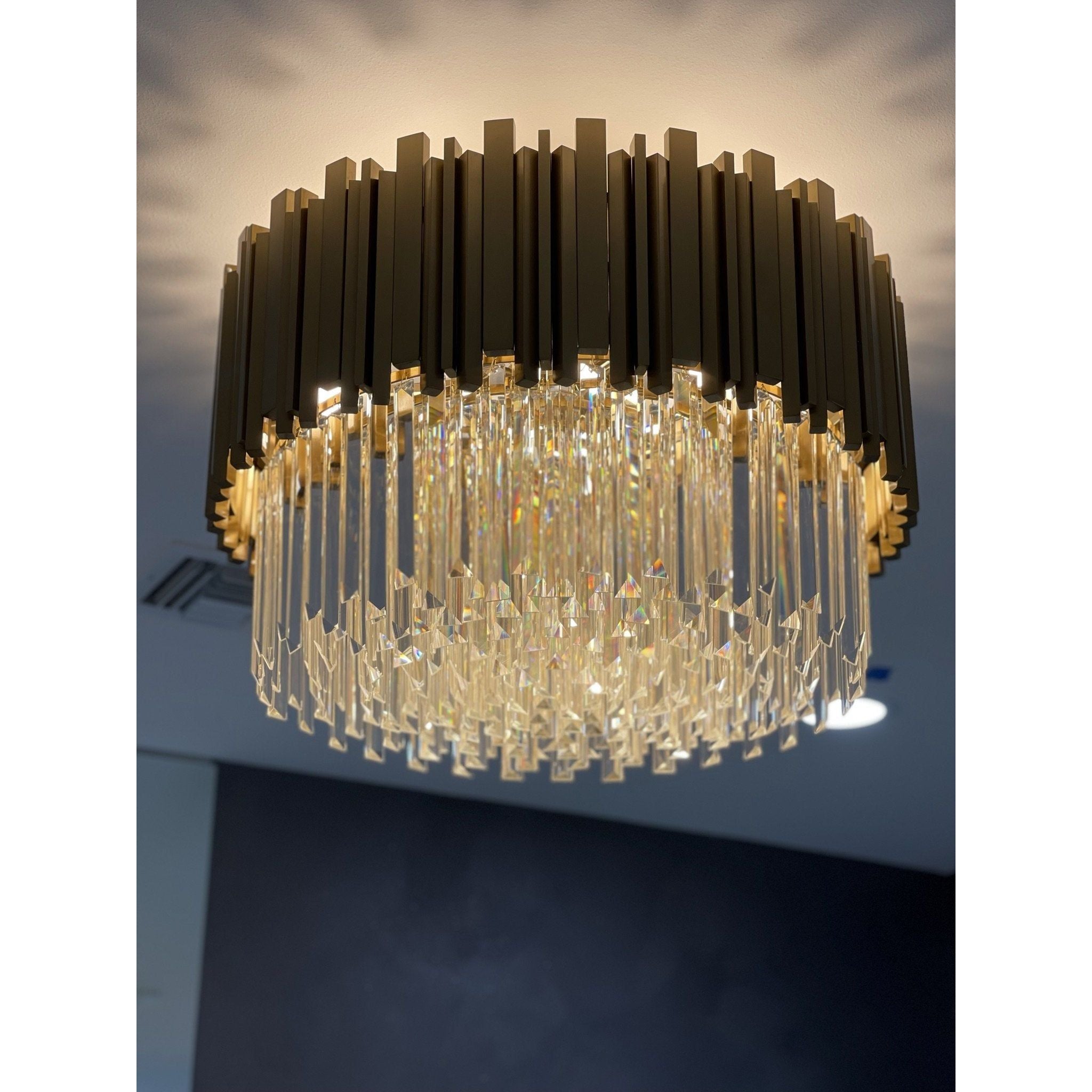 Colonnade Semi-Flushmount Round Crystal Chandelier - Italian Concept -