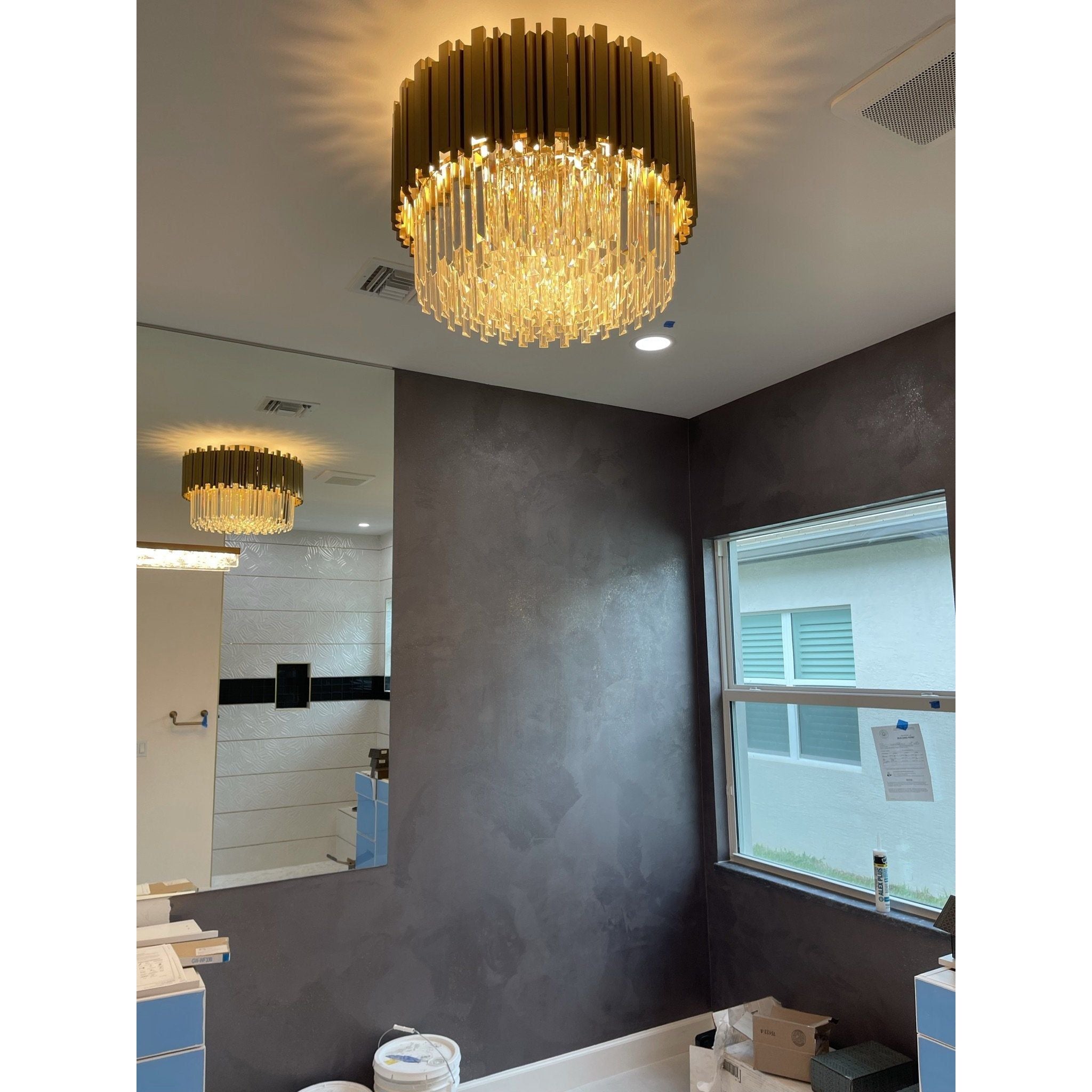 Colonnade Semi-Flushmount Round Crystal Chandelier - Italian Concept -