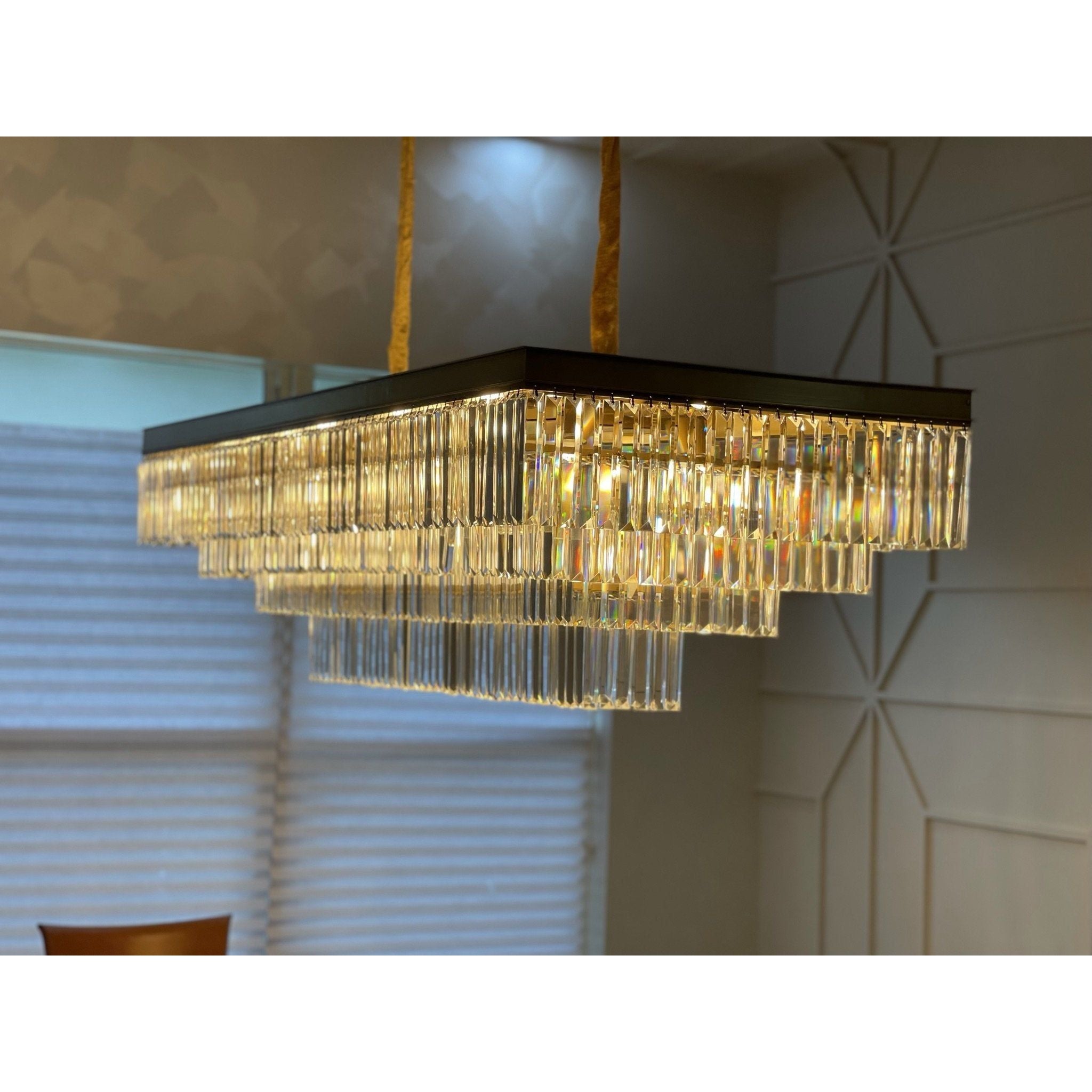 Ather 3-Tier Odeon Rectangular Fringe Crystal Chandelier - Italian Concept -