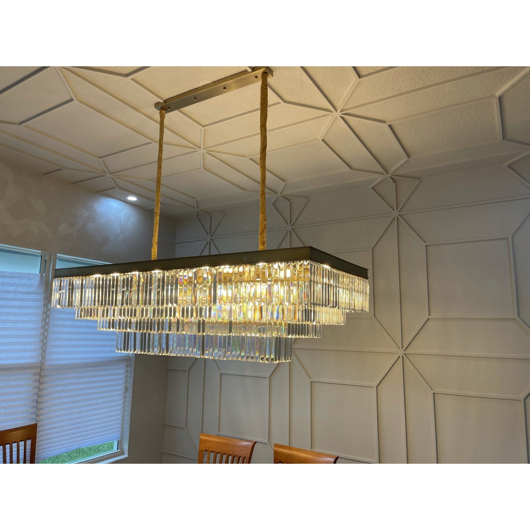 Ather 3-Tier Odeon Rectangular Fringe Crystal Chandelier - Italian Concept -