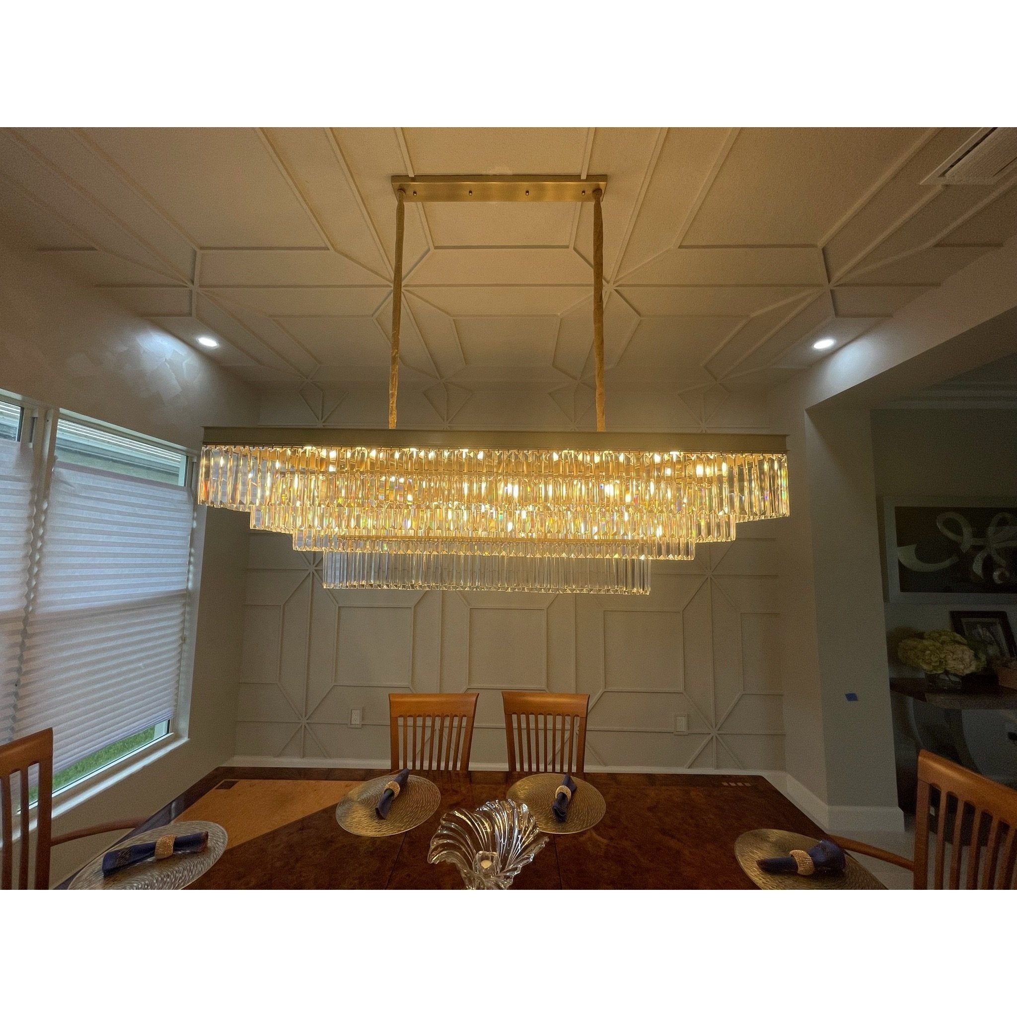 Ather 3-Tier Odeon Rectangular Fringe Crystal Chandelier - Italian Concept -