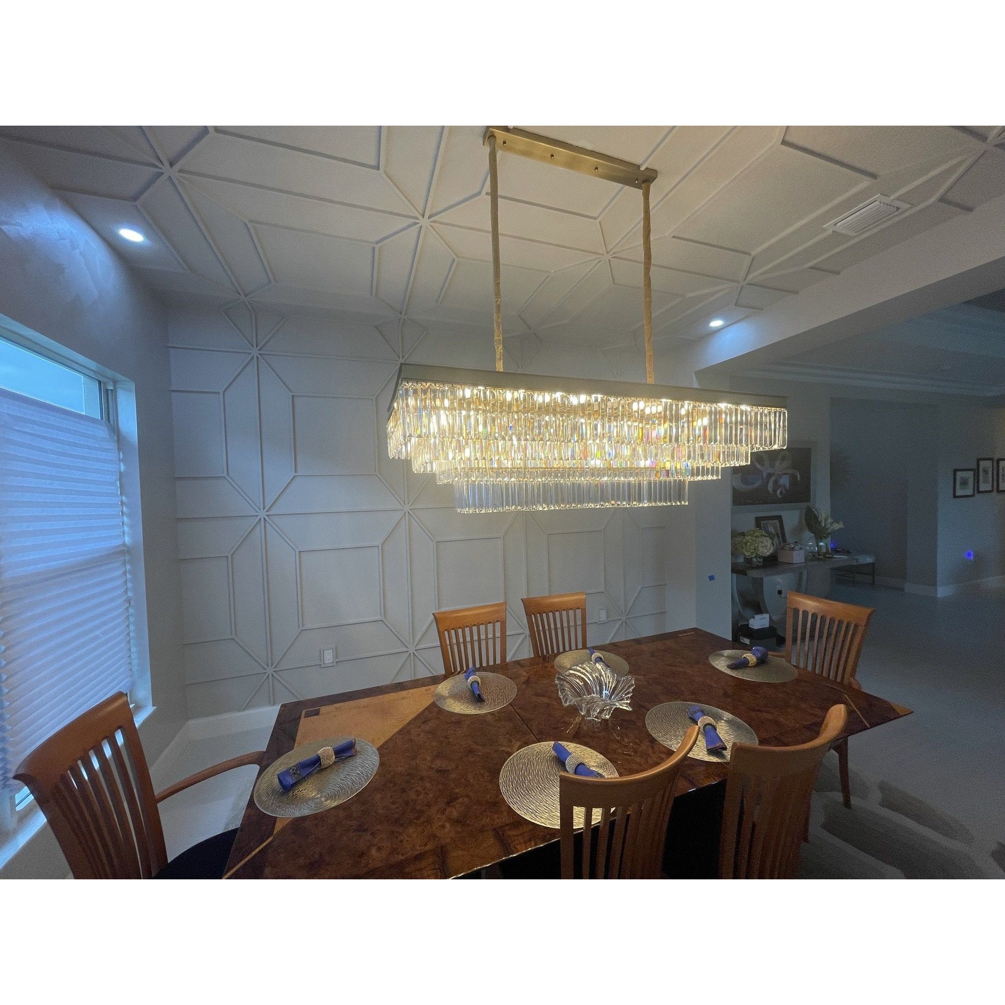 Ather 3-Tier Odeon Rectangular Fringe Crystal Chandelier - Italian Concept -