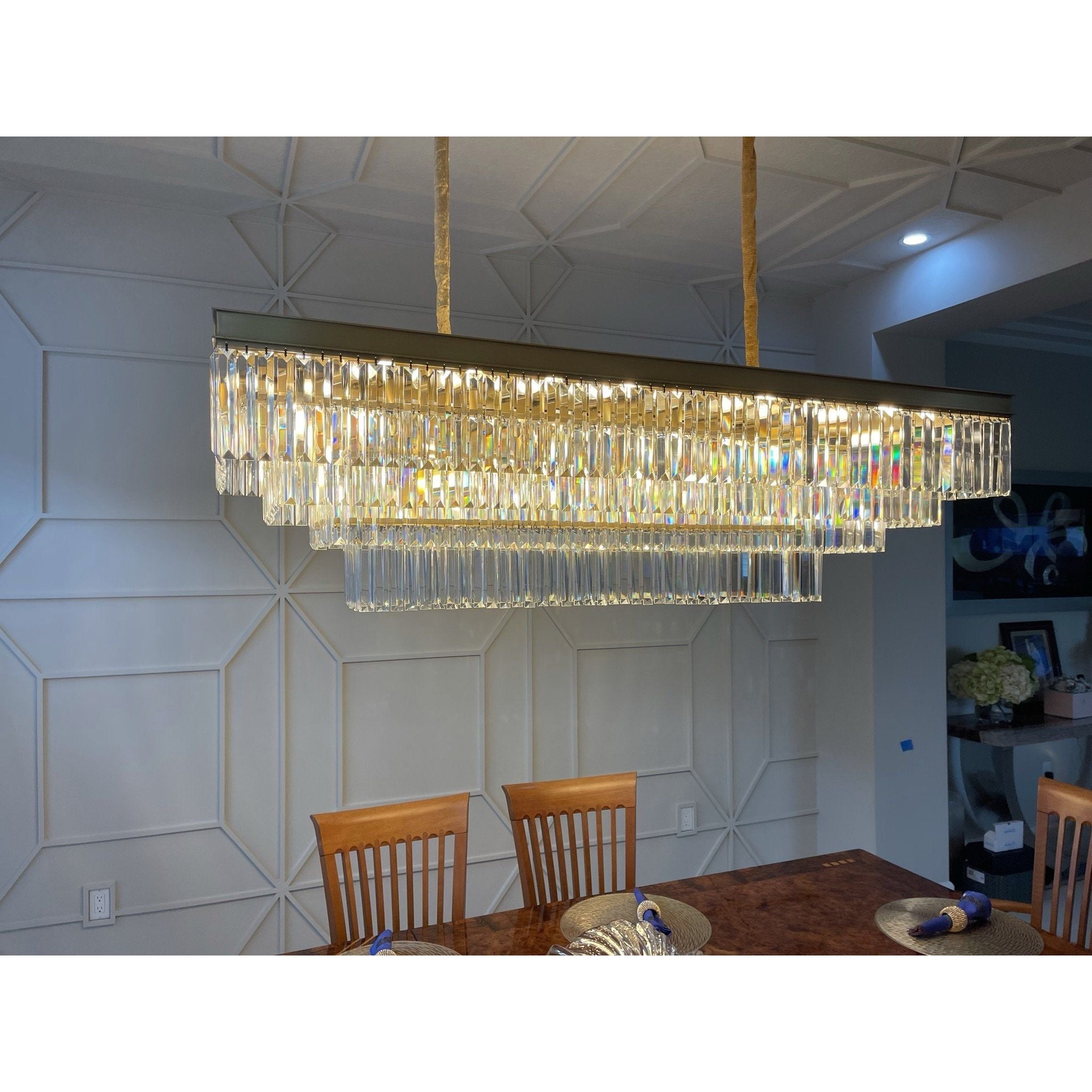 Ather 3-Tier Odeon Rectangular Fringe Crystal Chandelier - Italian Concept -