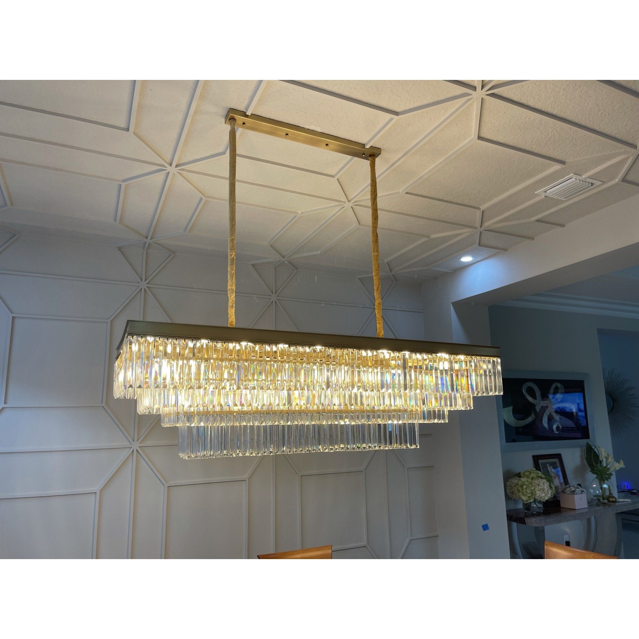 Ather 3-Tier Odeon Rectangular Fringe Crystal Chandelier - Italian Concept -