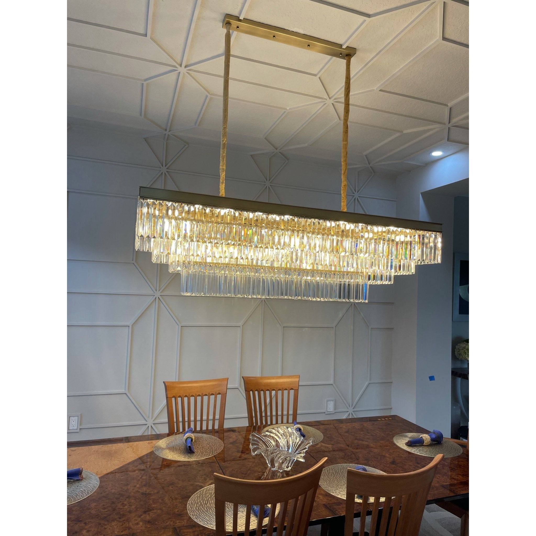 Ather 3-Tier Odeon Rectangular Fringe Crystal Chandelier - Italian Concept -