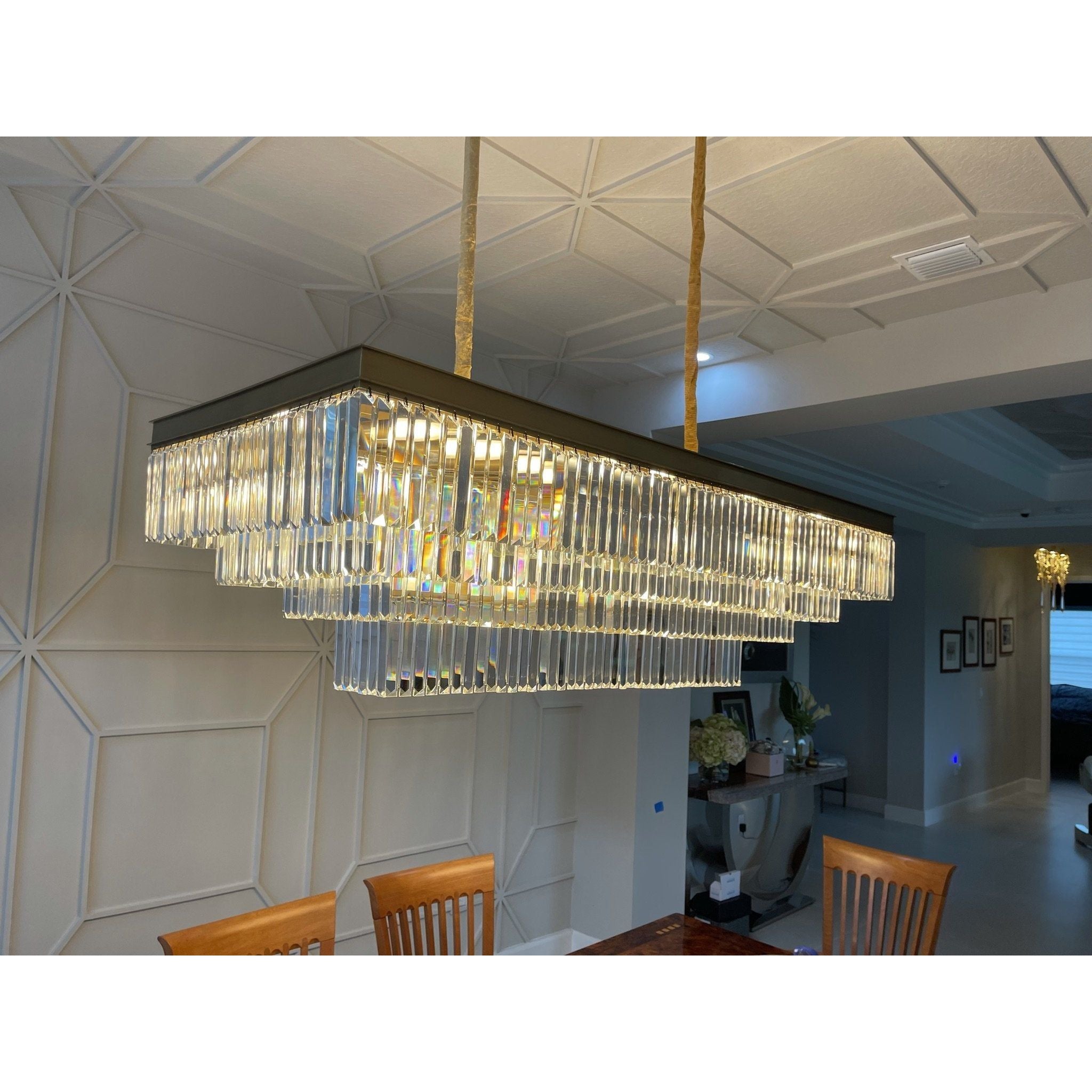 Ather 3-Tier Odeon Rectangular Fringe Crystal Chandelier - Italian Concept -