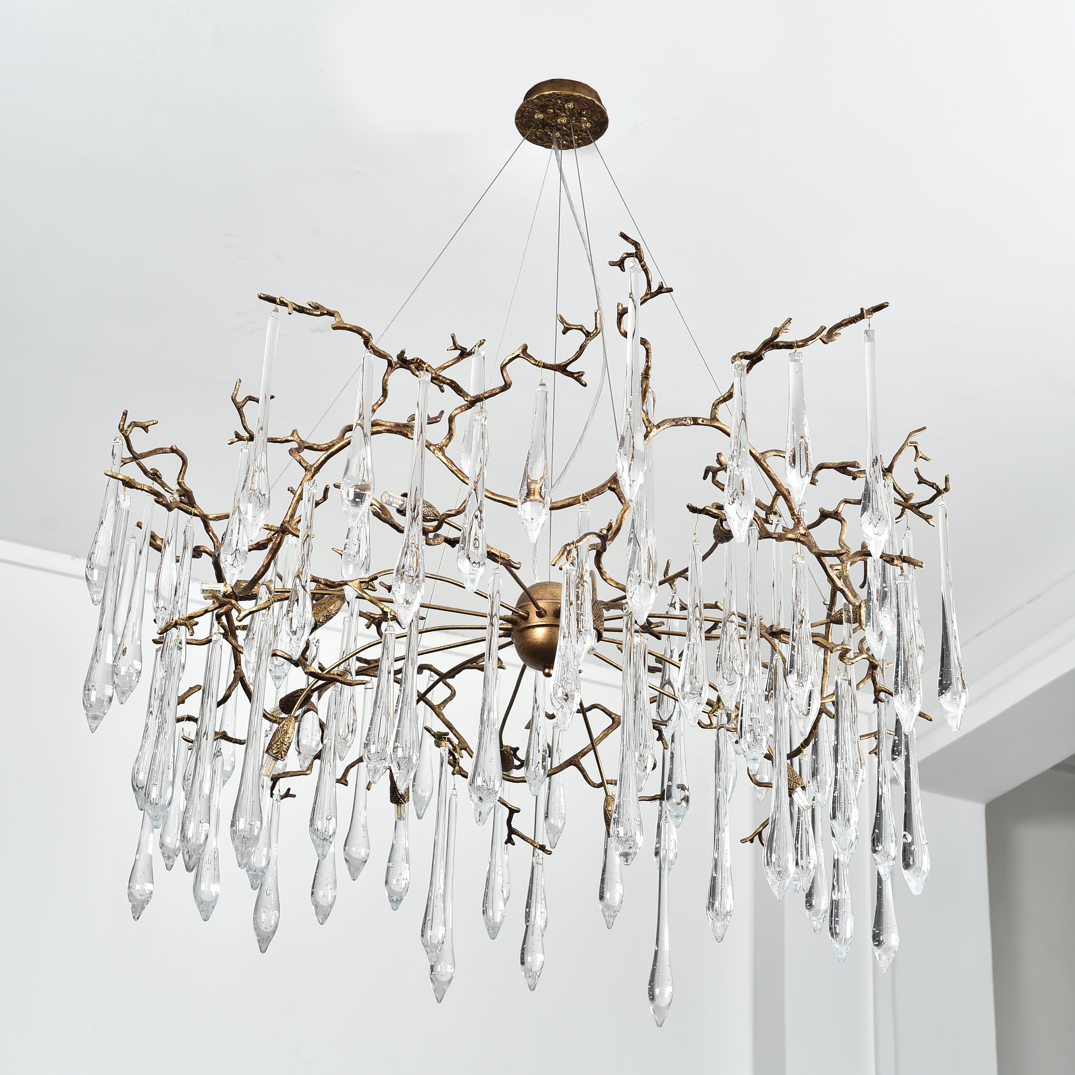 Lukas Extended Teardrop Branching Brass Round Chandelier - Italian Concept -