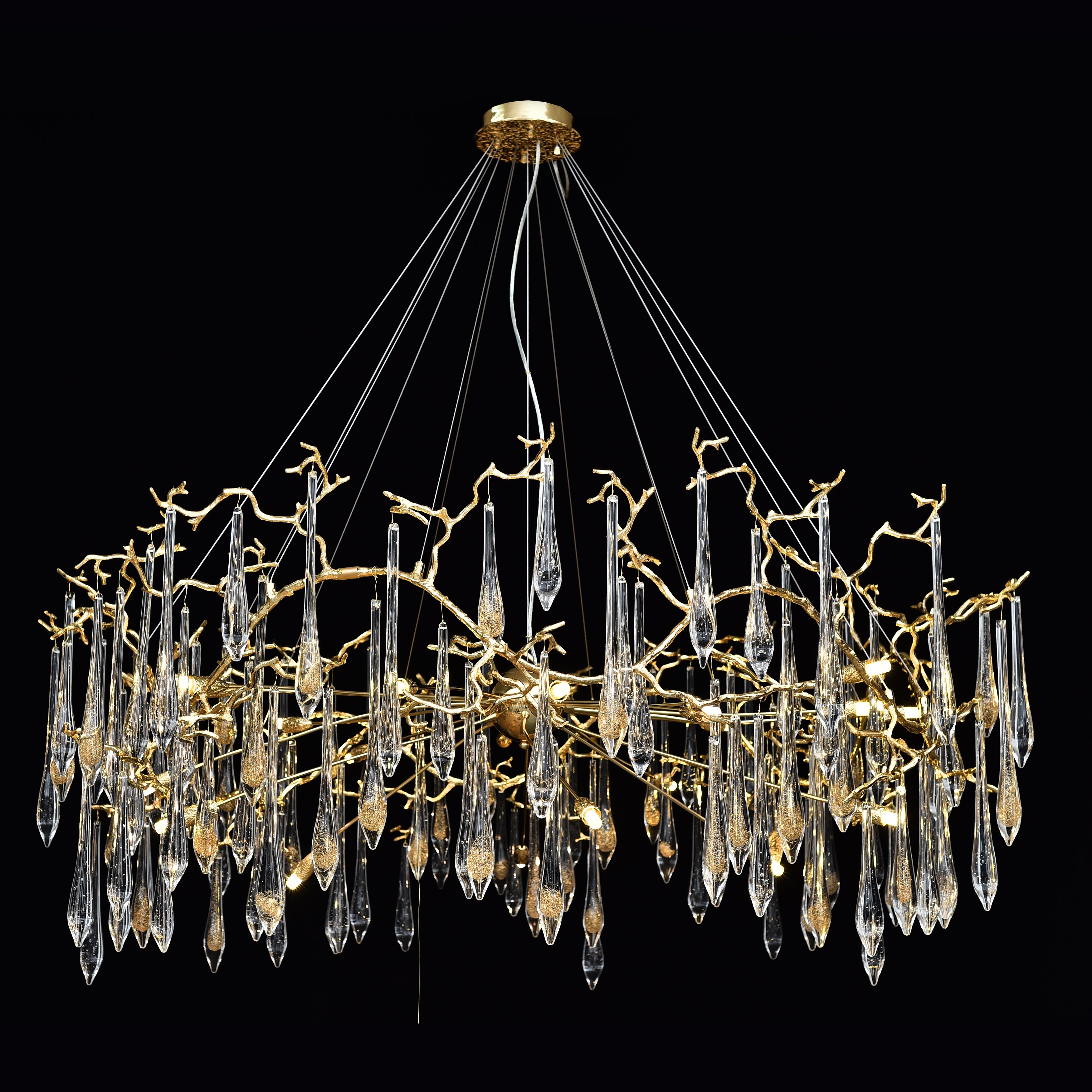 Lukas Extended Teardrop Branching Brass Round Chandelier - Italian Concept -