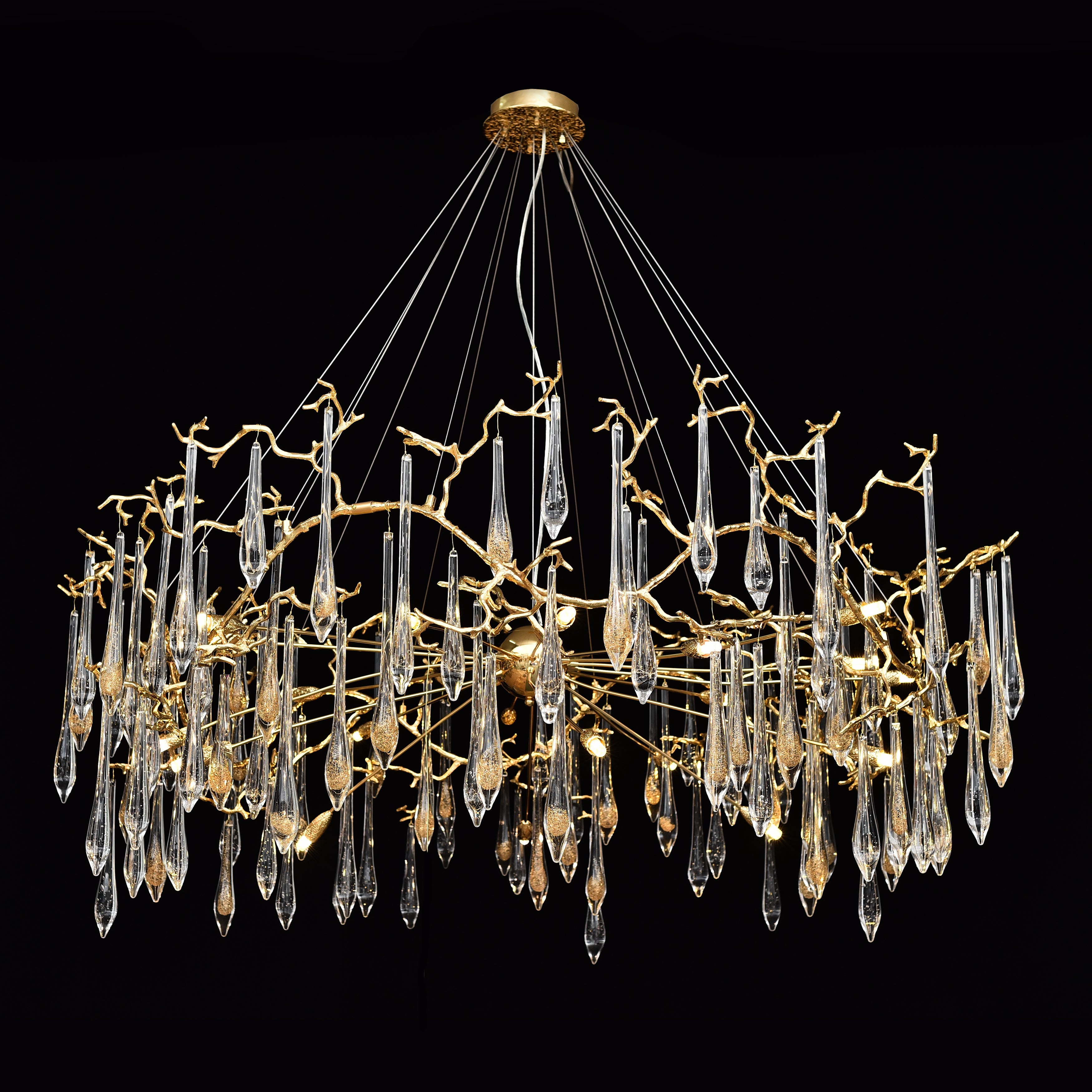 Lukas Extended Teardrop Branching Brass Round Chandelier - Italian Concept -
