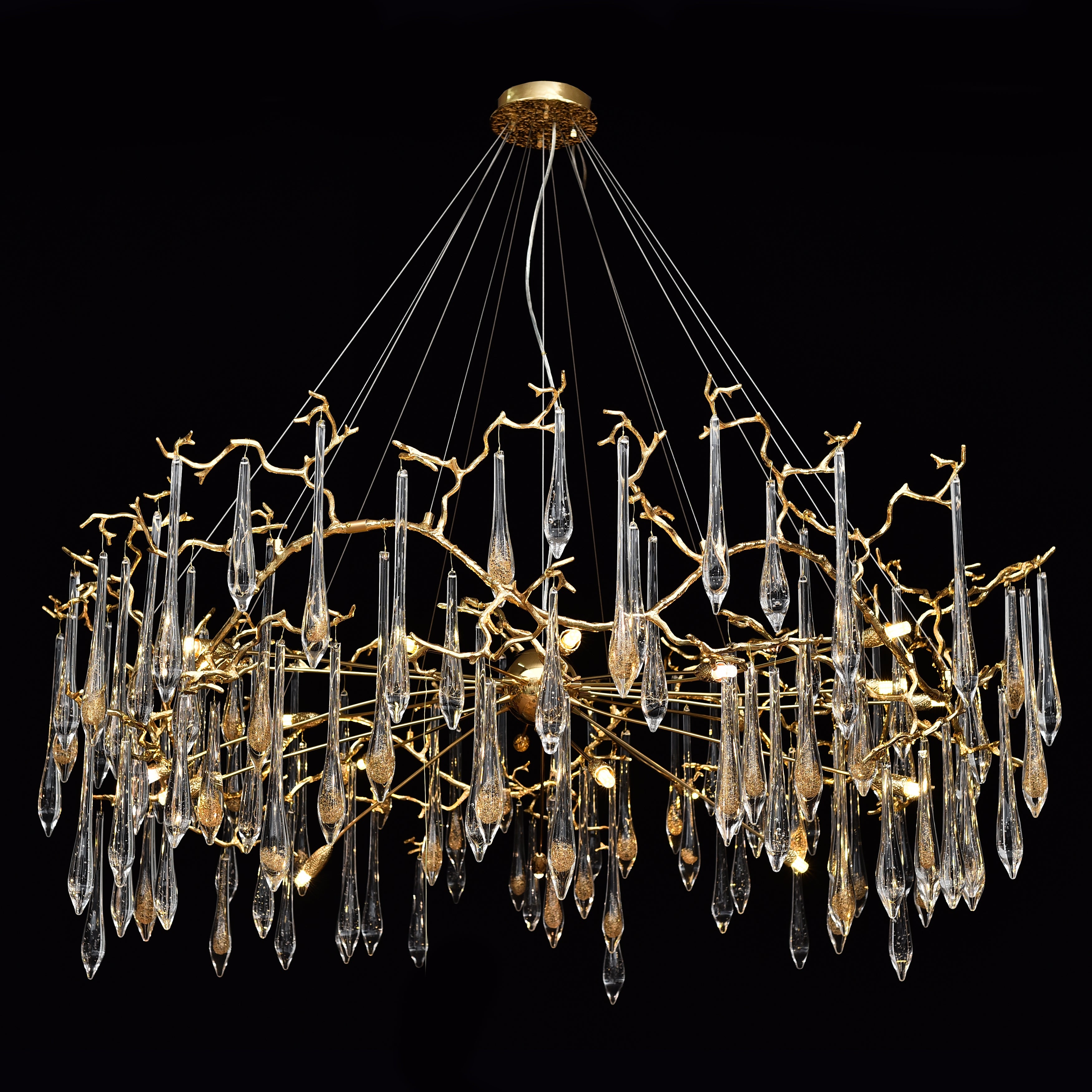 Lukas Extended Teardrop Branching Brass Round Chandelier - Italian Concept -