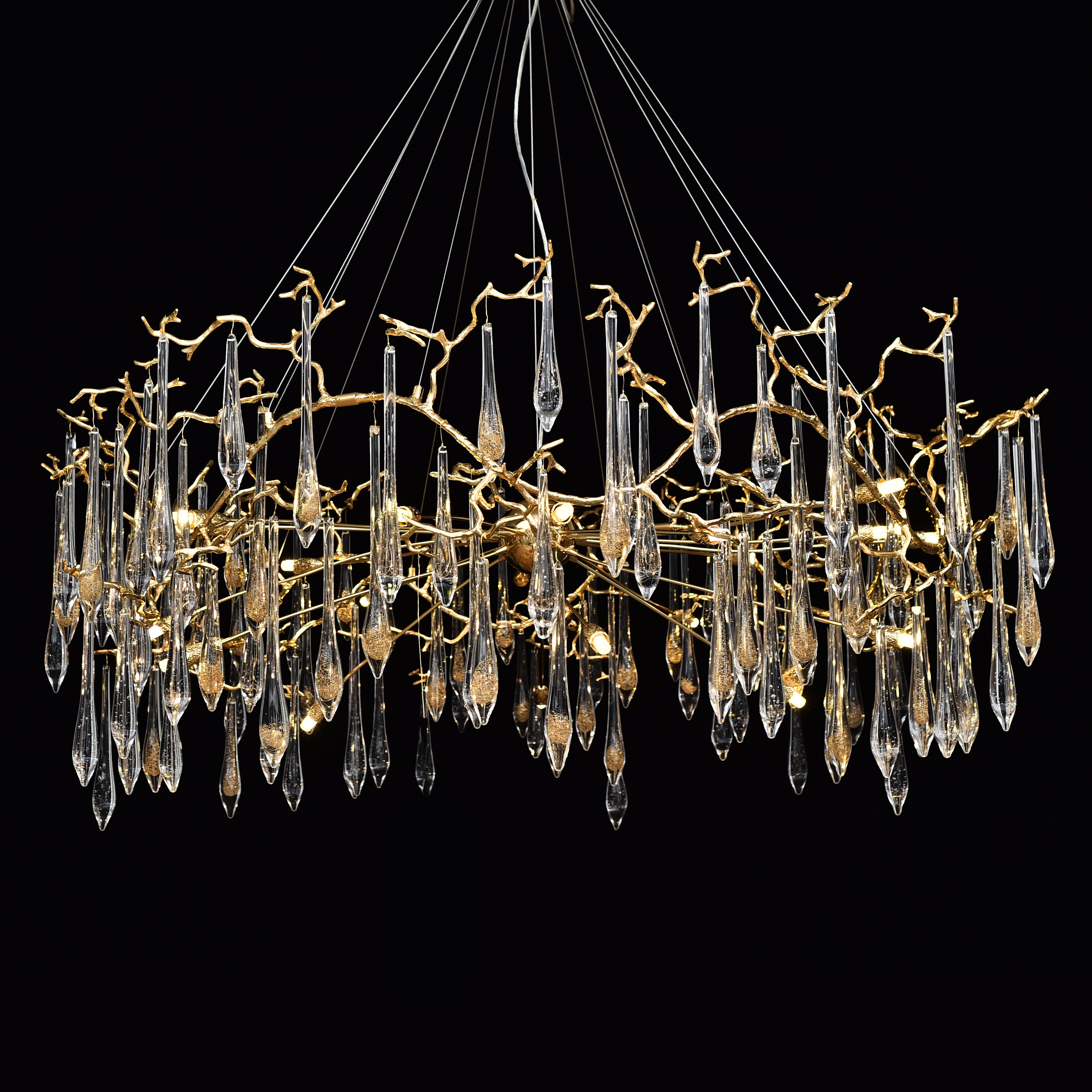 Lukas Extended Teardrop Branching Brass Round Chandelier - Italian Concept -