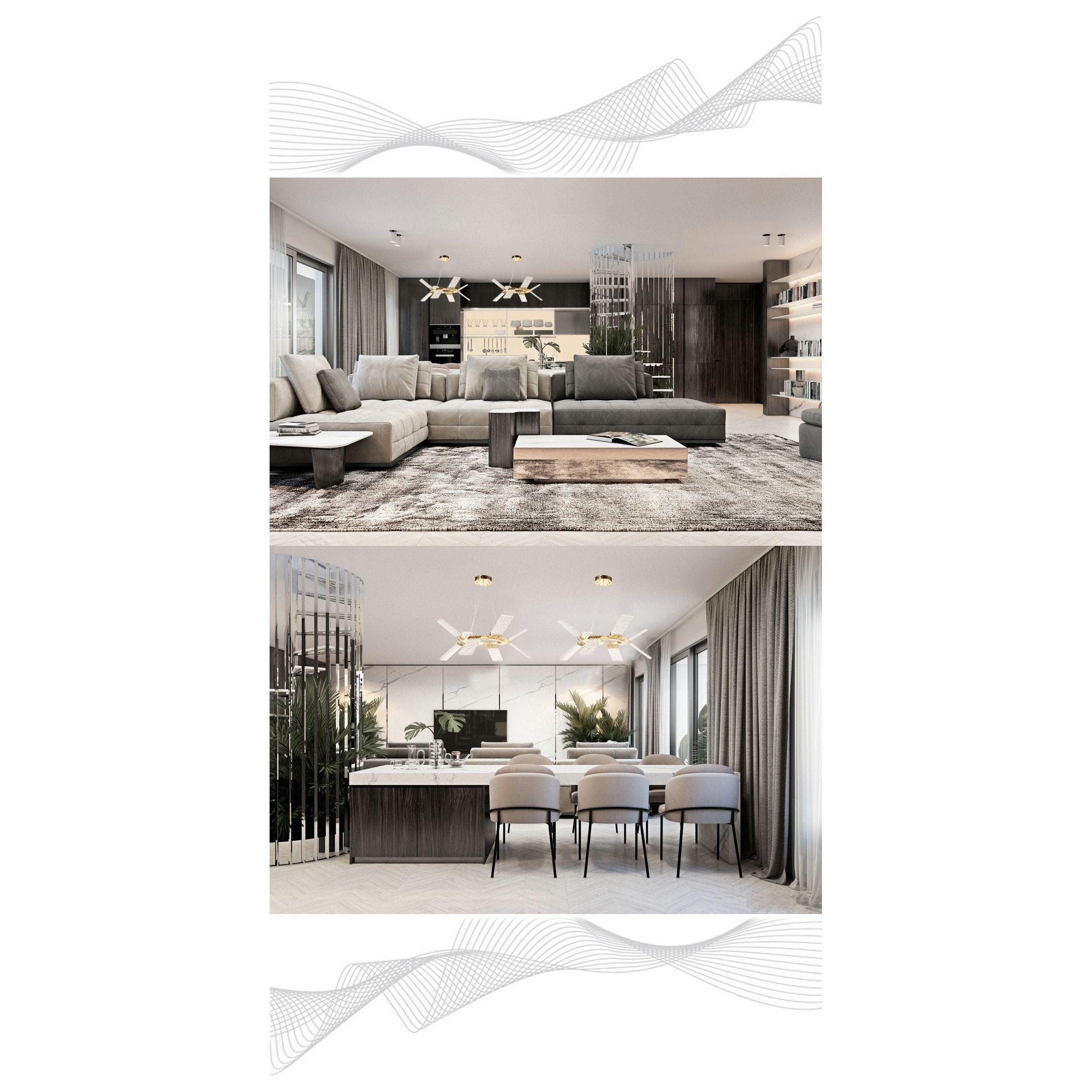 Aimee 1-Tier Angle LED Luxurious Glass Chandelier - Italian Concept -