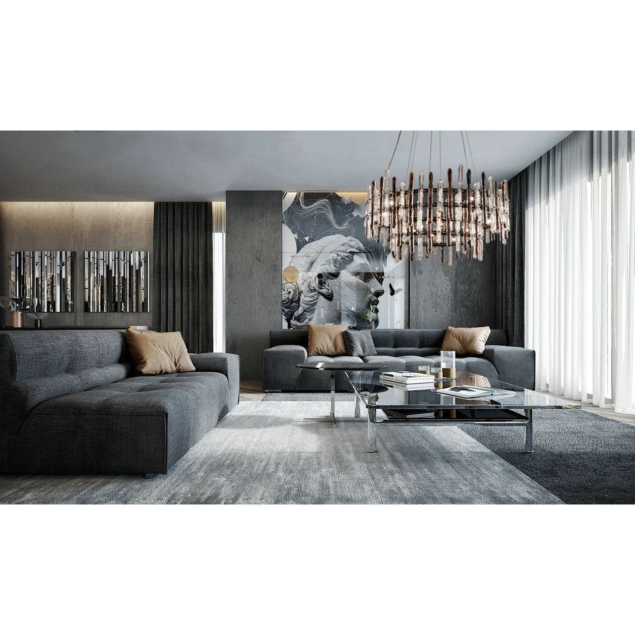 Sanjil Round Glass Chandelier - Italian Concept