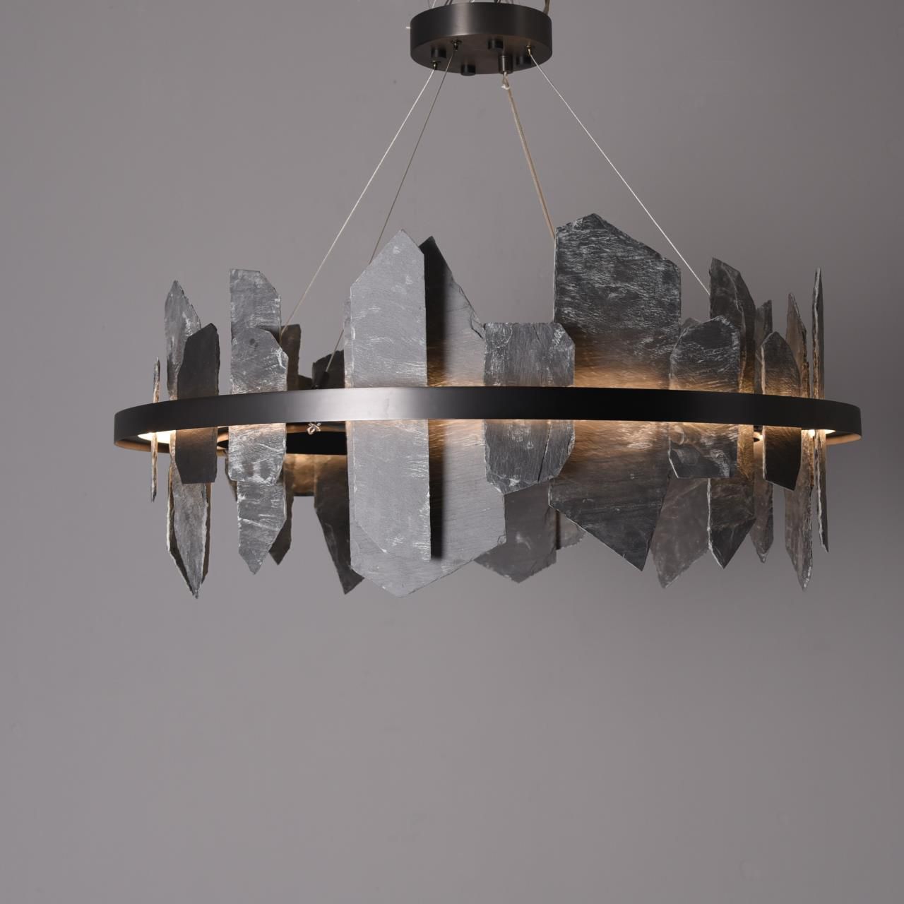 40"W Round Slate Natural Stone LED Industrial Chandelier - Italian Concept -