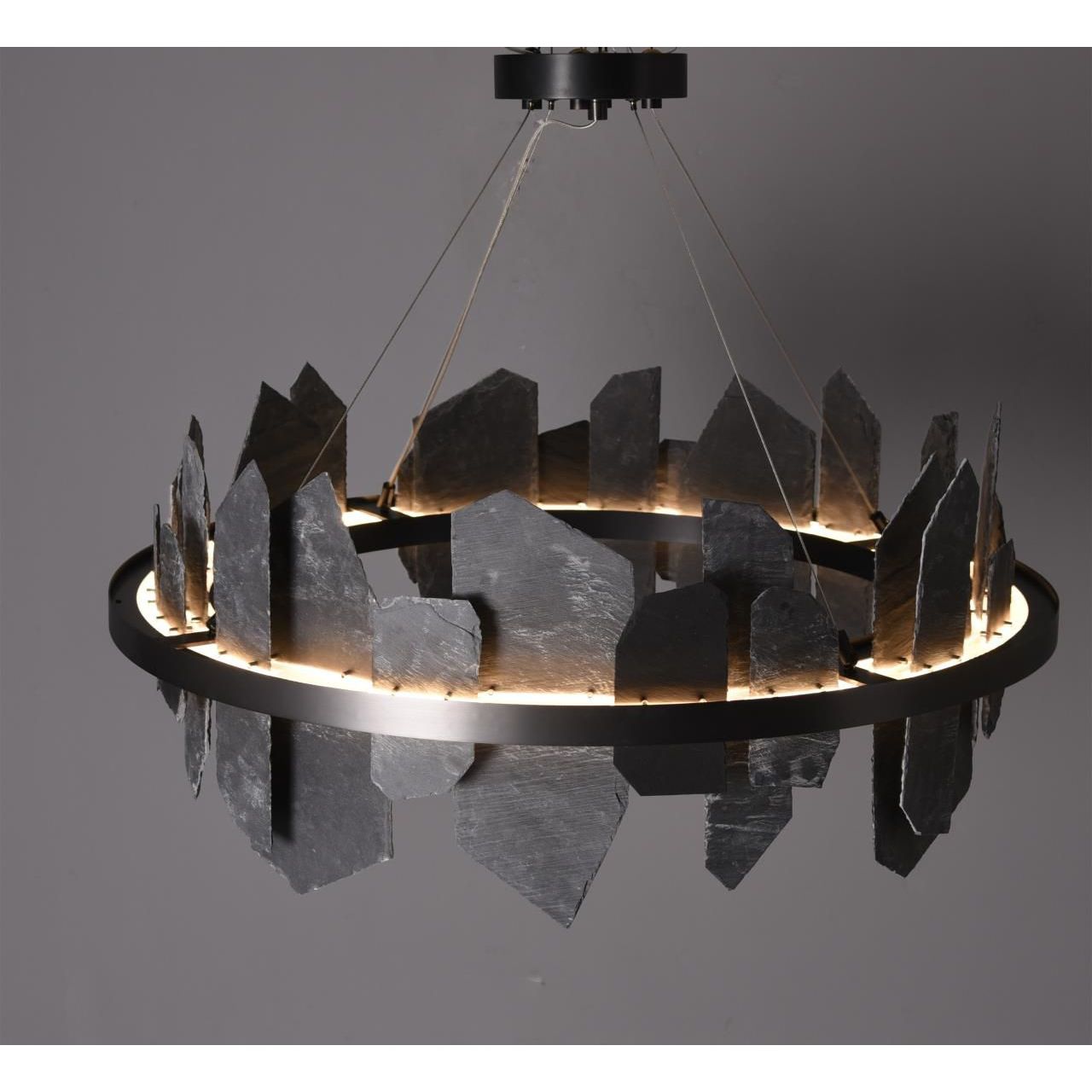 40"W Round Slate Natural Stone LED Industrial Chandelier - Italian Concept -