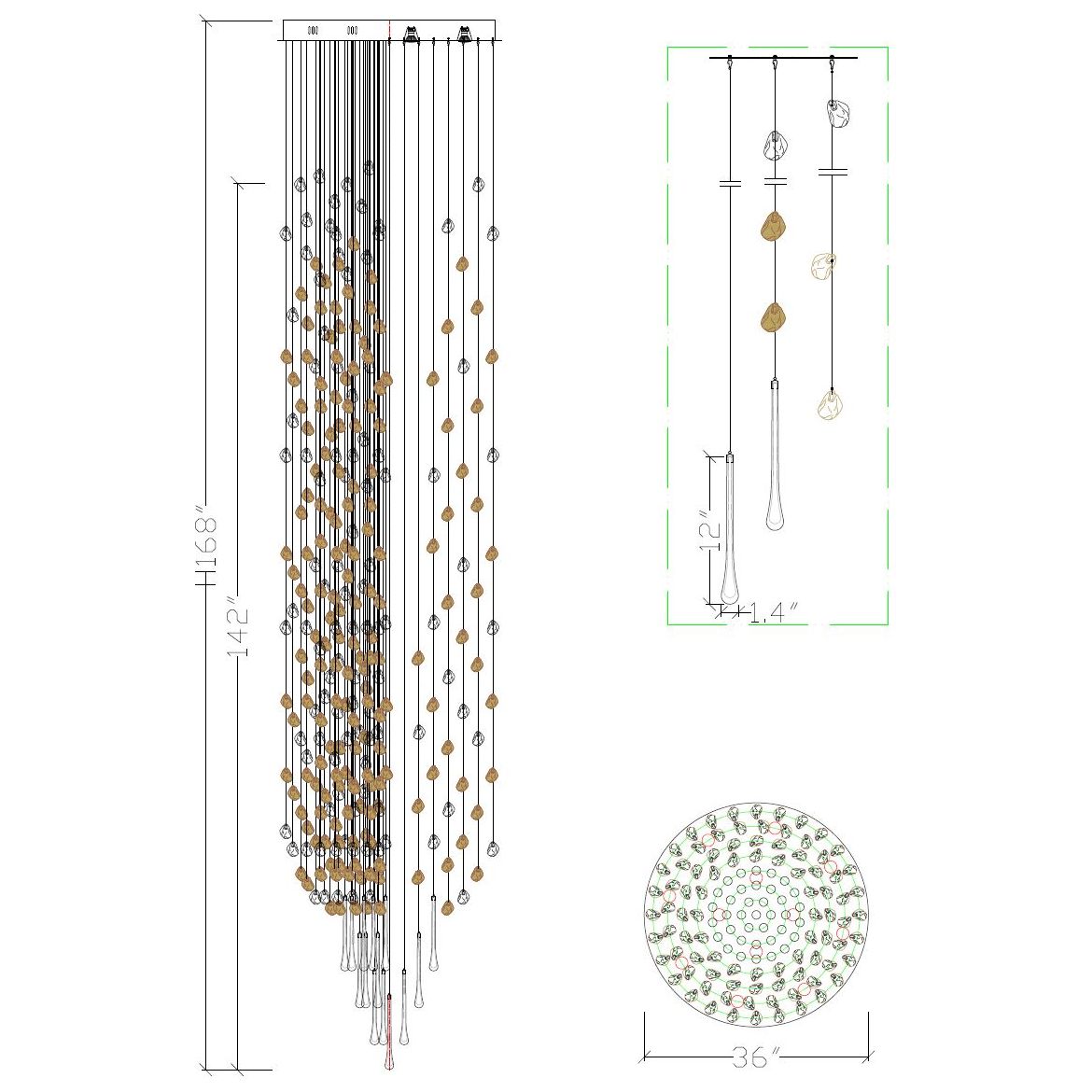 Rainfall Glass Gem Stone Chandelier - Italian Concept -