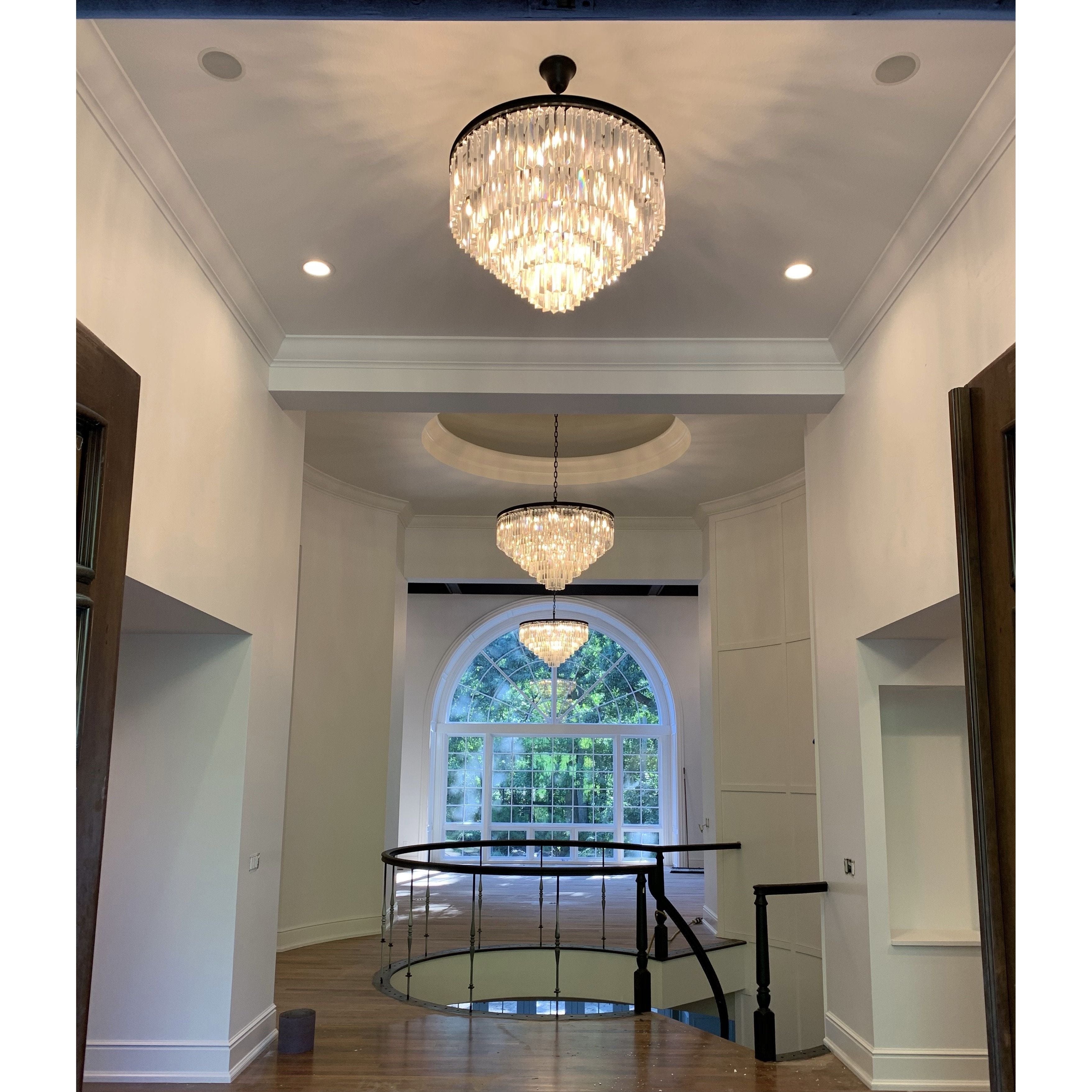54" Wide Odeon Round Crystal Fringe Chandelier - Italian Concept -