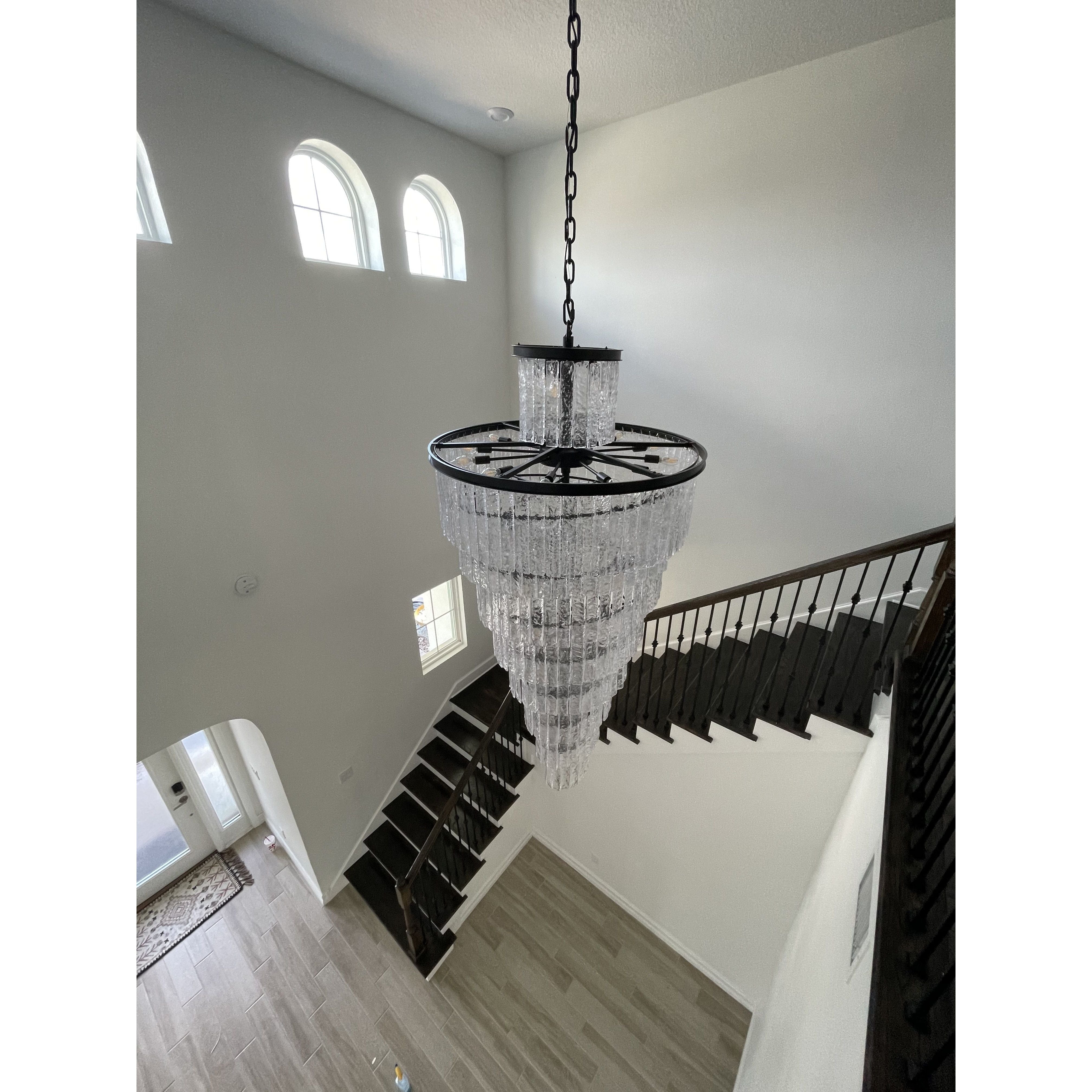 Seline Spiral Tiered/ Layered Cracked Textured Glass Chandelier - Italian Concept -