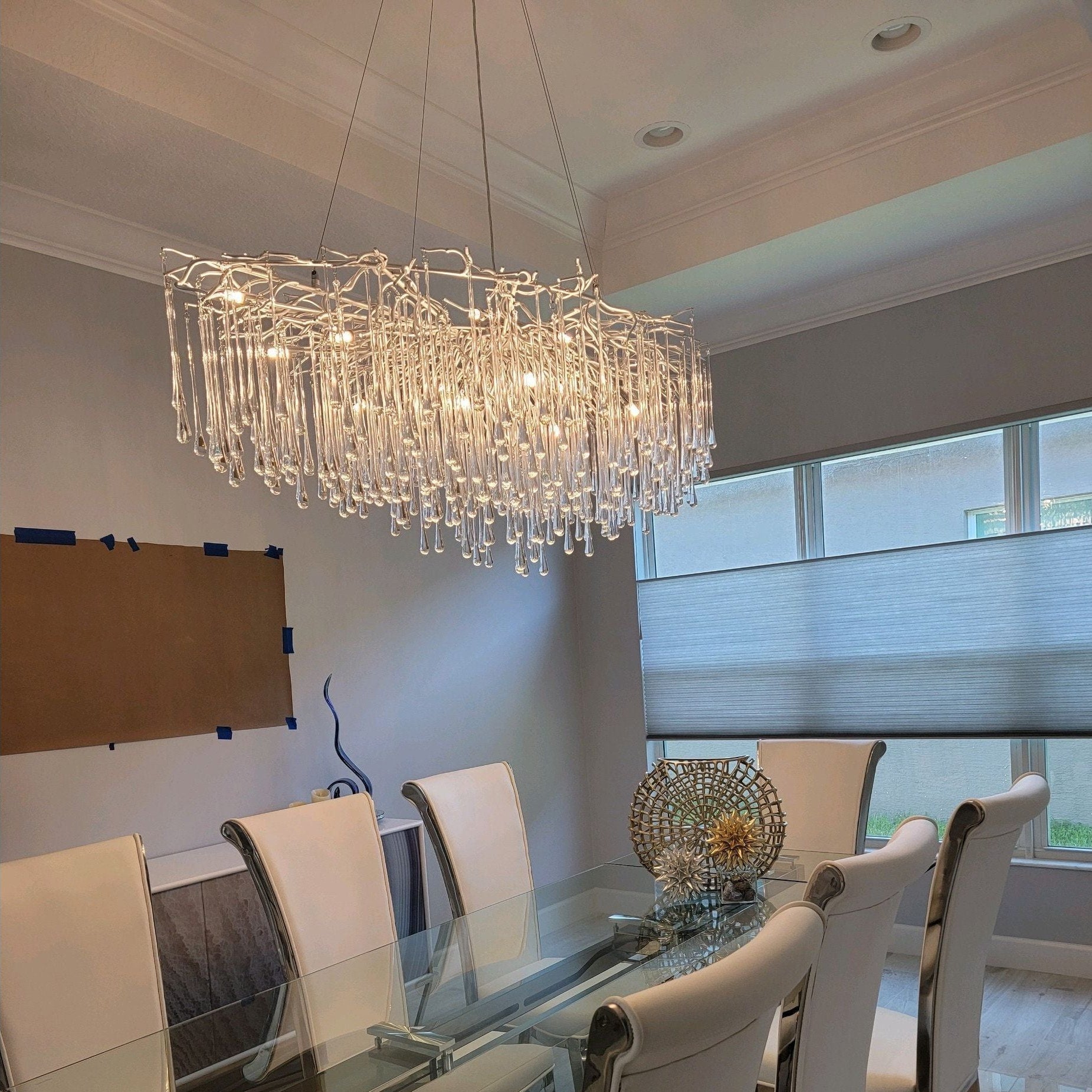 Lukas Oval Branching Brass Linear Teardrop Chandelier - Italian Concept