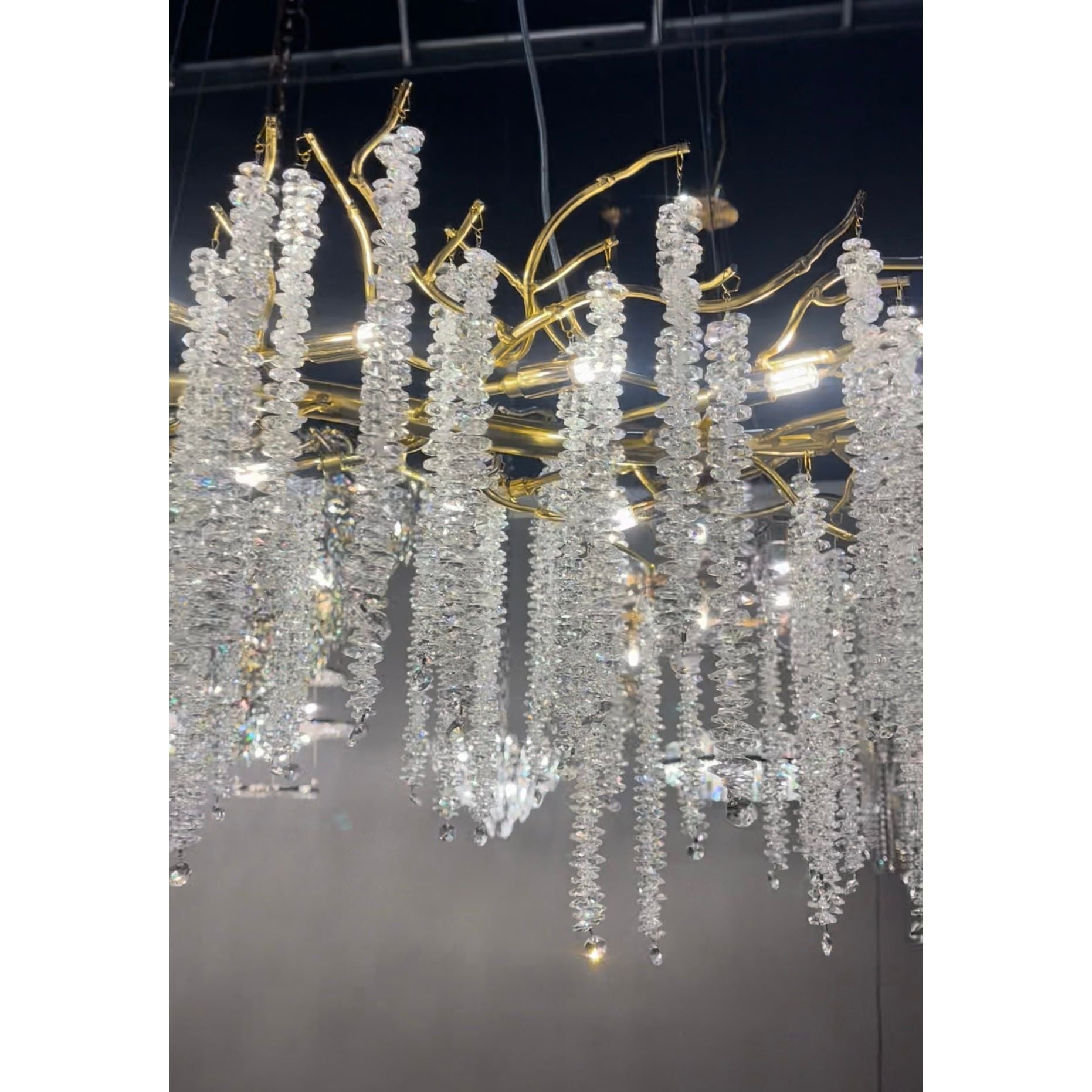 Catherine Crystal Rainfall Linear Branching Chandelier - Italian Concept -