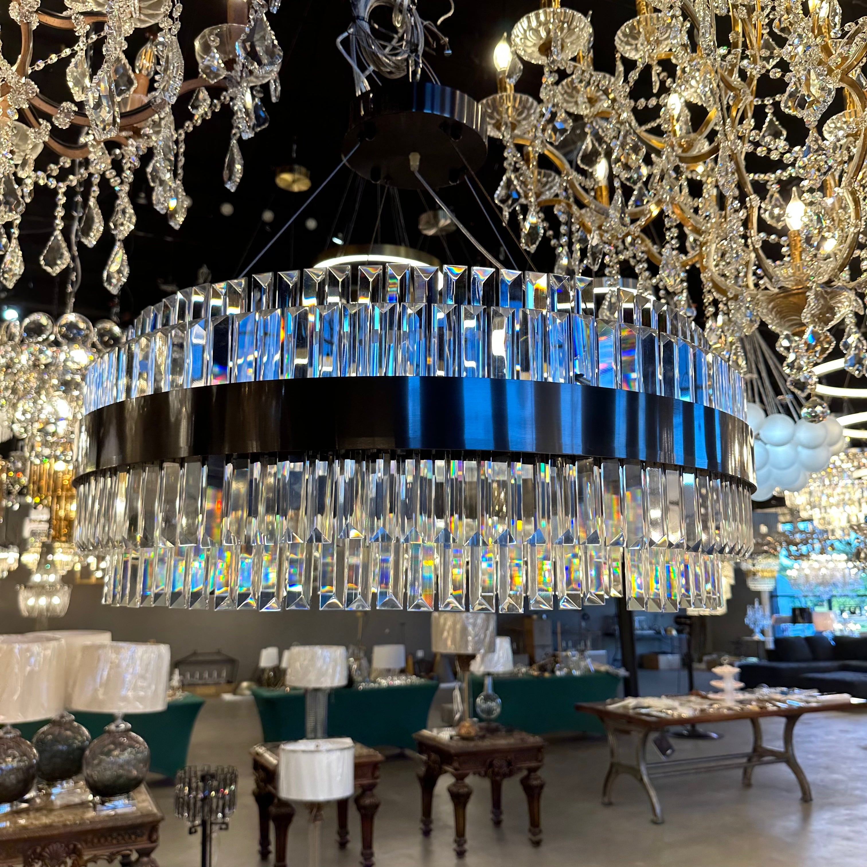 Cebal Odeon Round Crystal Fringe Chandelier - Italian Concept