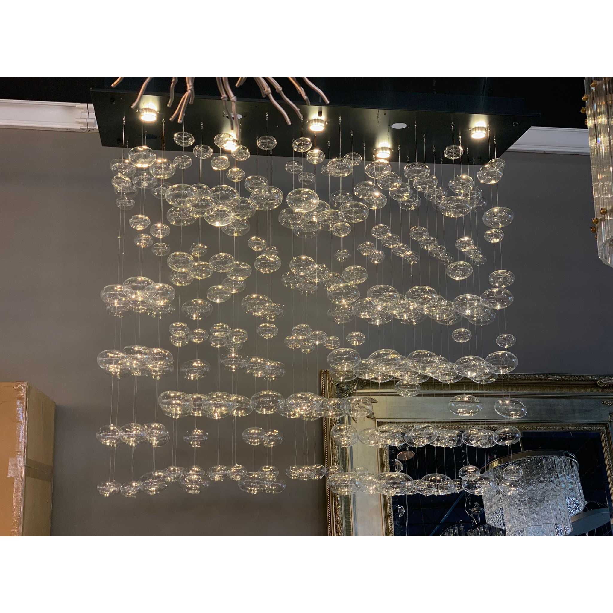 Fountaine Rectangle Rainfall / Waterfall Glass Globe / Bubble Chandelier - Italian Concept -