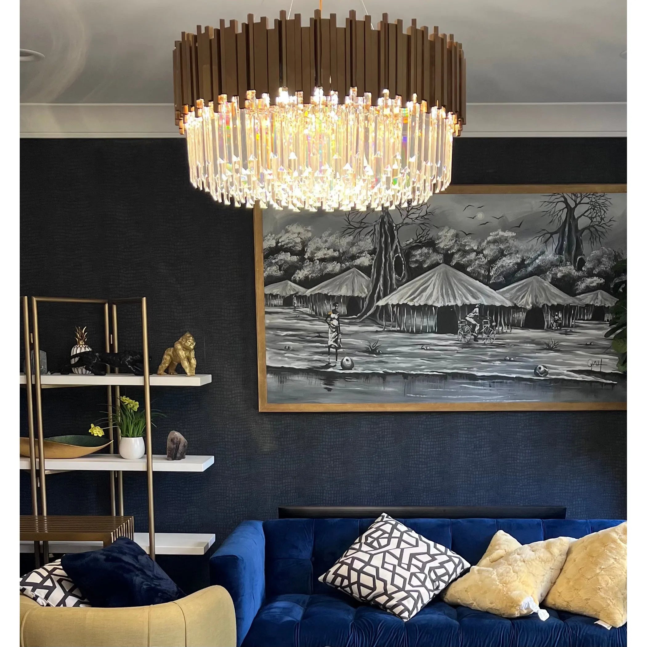 Colonnade Semi-Flushmount Round Crystal Chandelier - Italian Concept