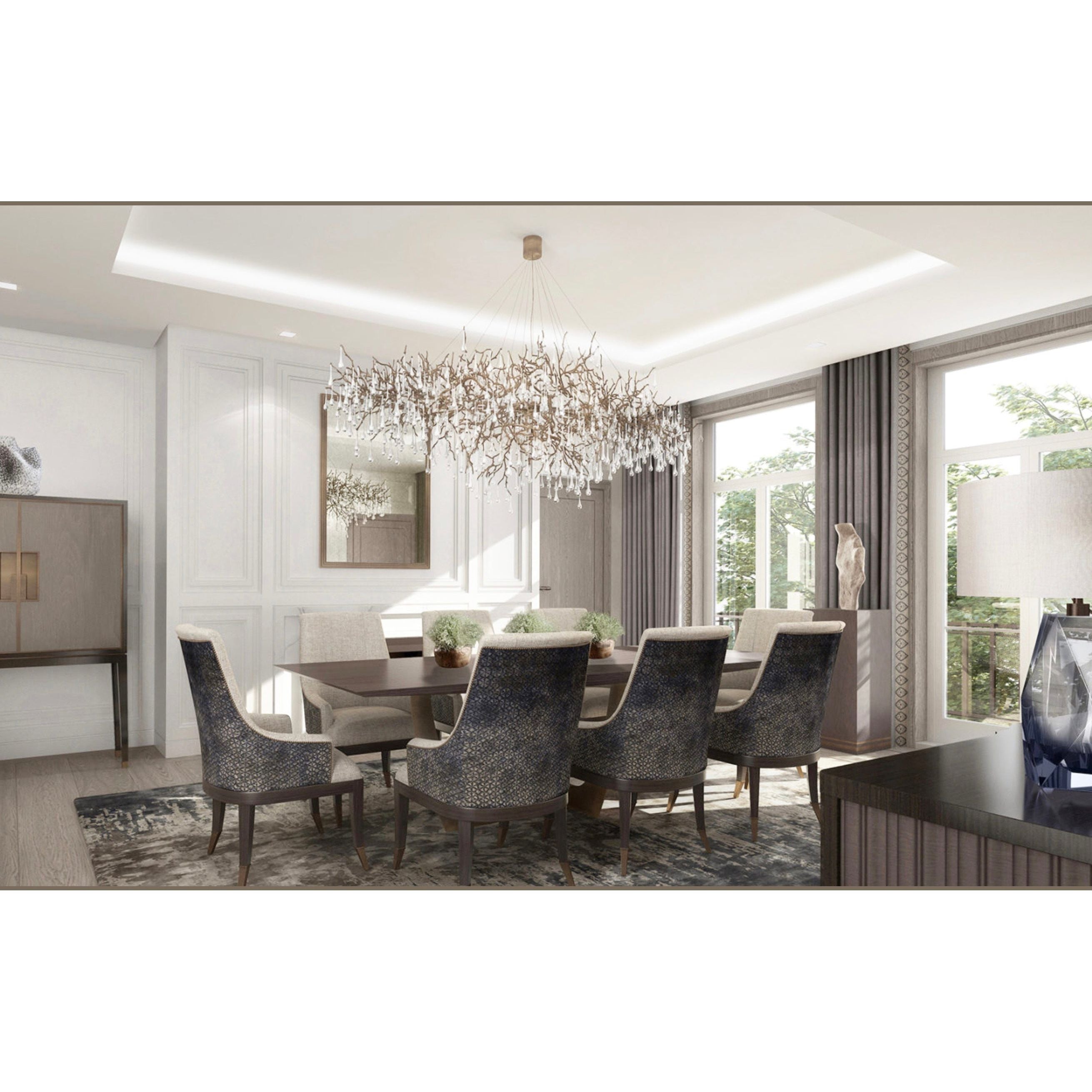 Le Saint Branching Brass Linear Teardrop Chandelier - Italian Concept