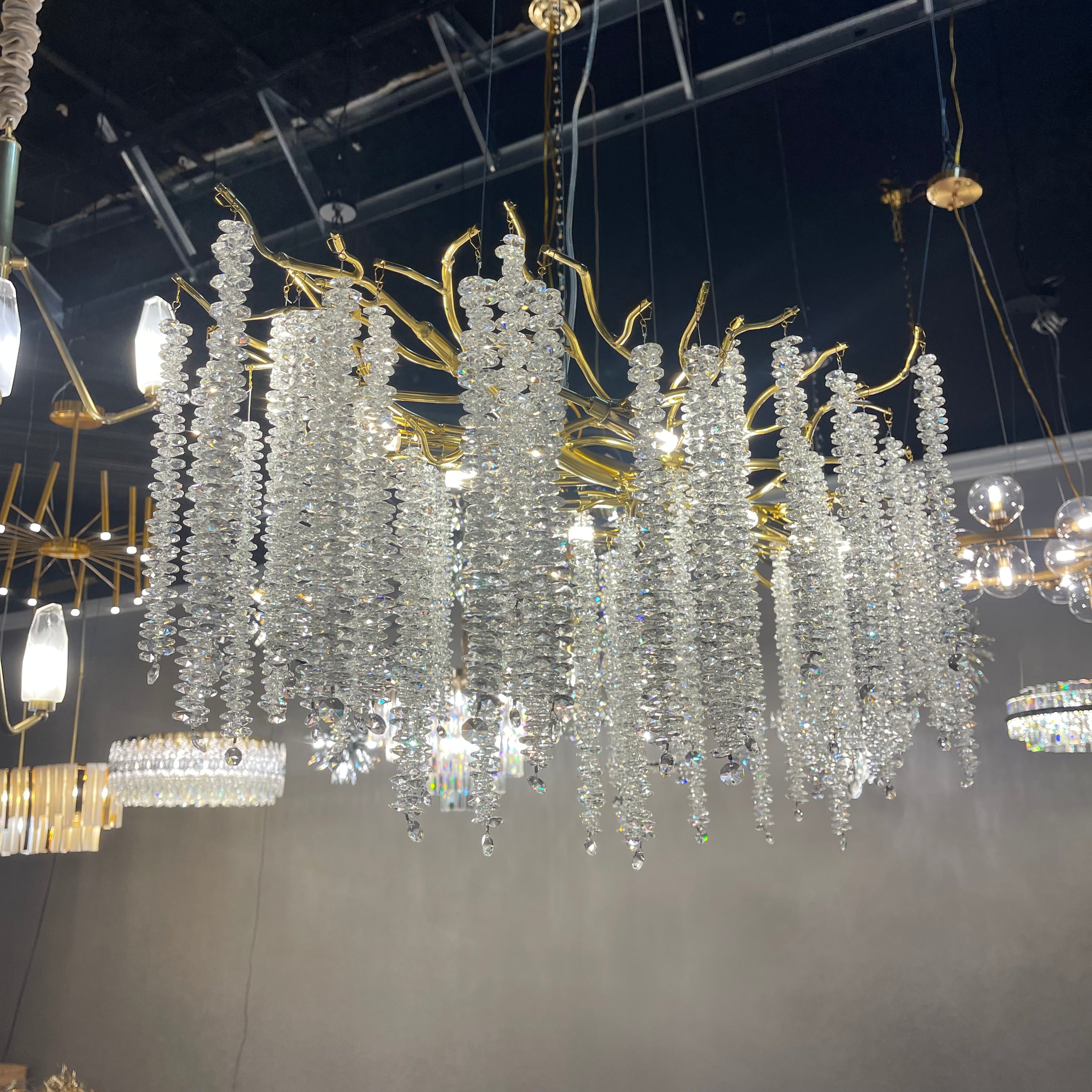 Catherine Crystal Rainfall Linear Branching Chandelier - Italian Concept -