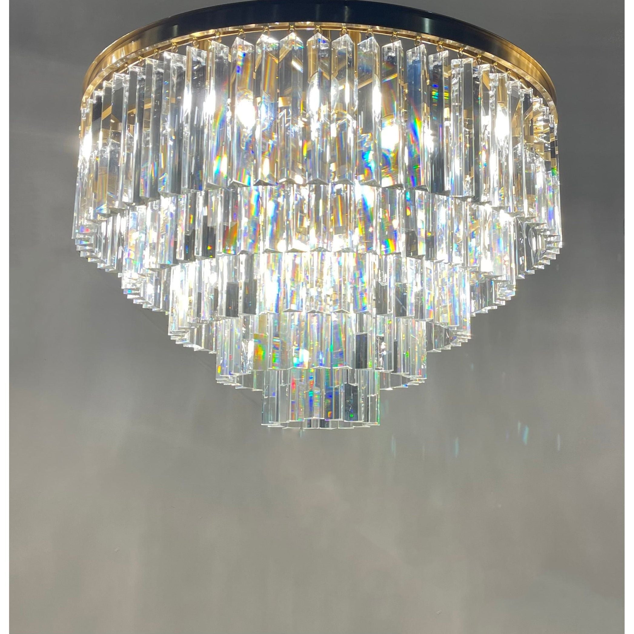 Flushmount Apex Odeon Tiered Round Crystal Fringe Chandelier Collection - Italian Concept -