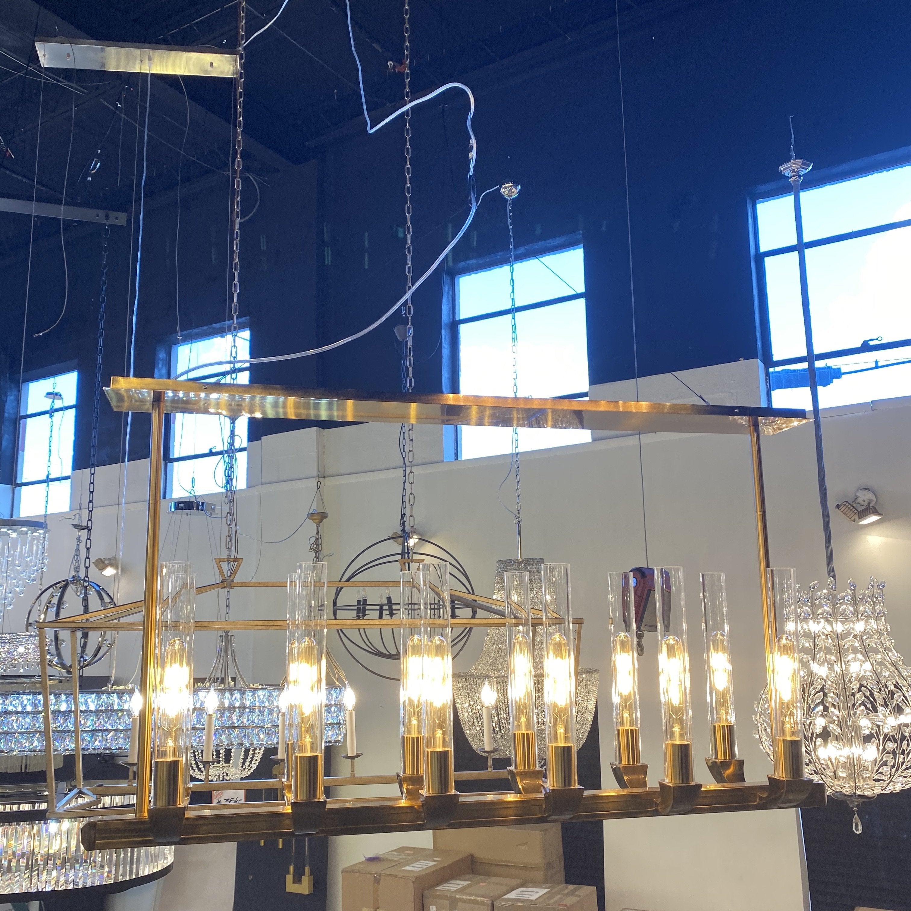 Pieli Industrial Linear Glass Shade Chandelier - Italian Concept
