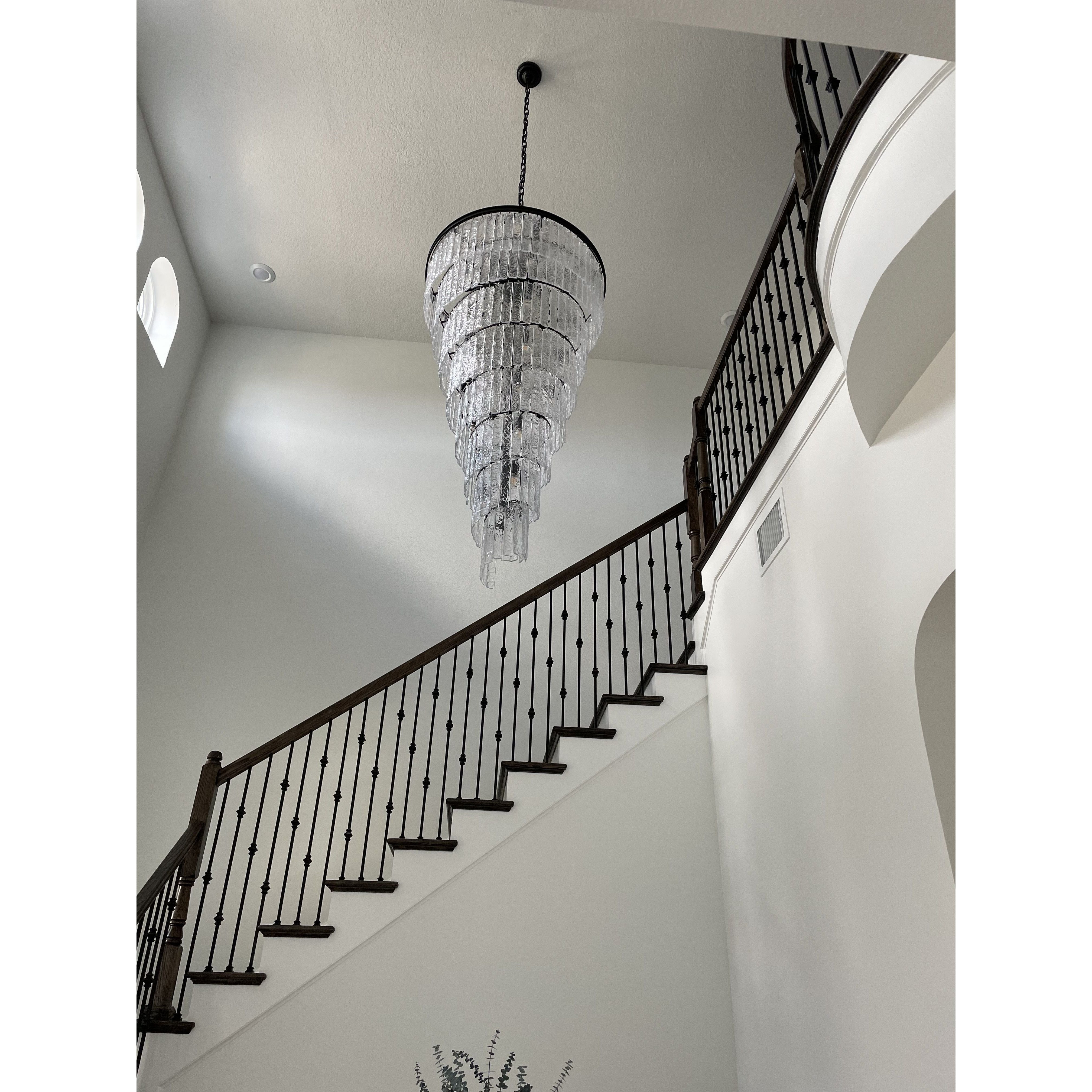 Seline Spiral Tiered/ Layered Cracked Textured Glass Chandelier - Italian Concept -