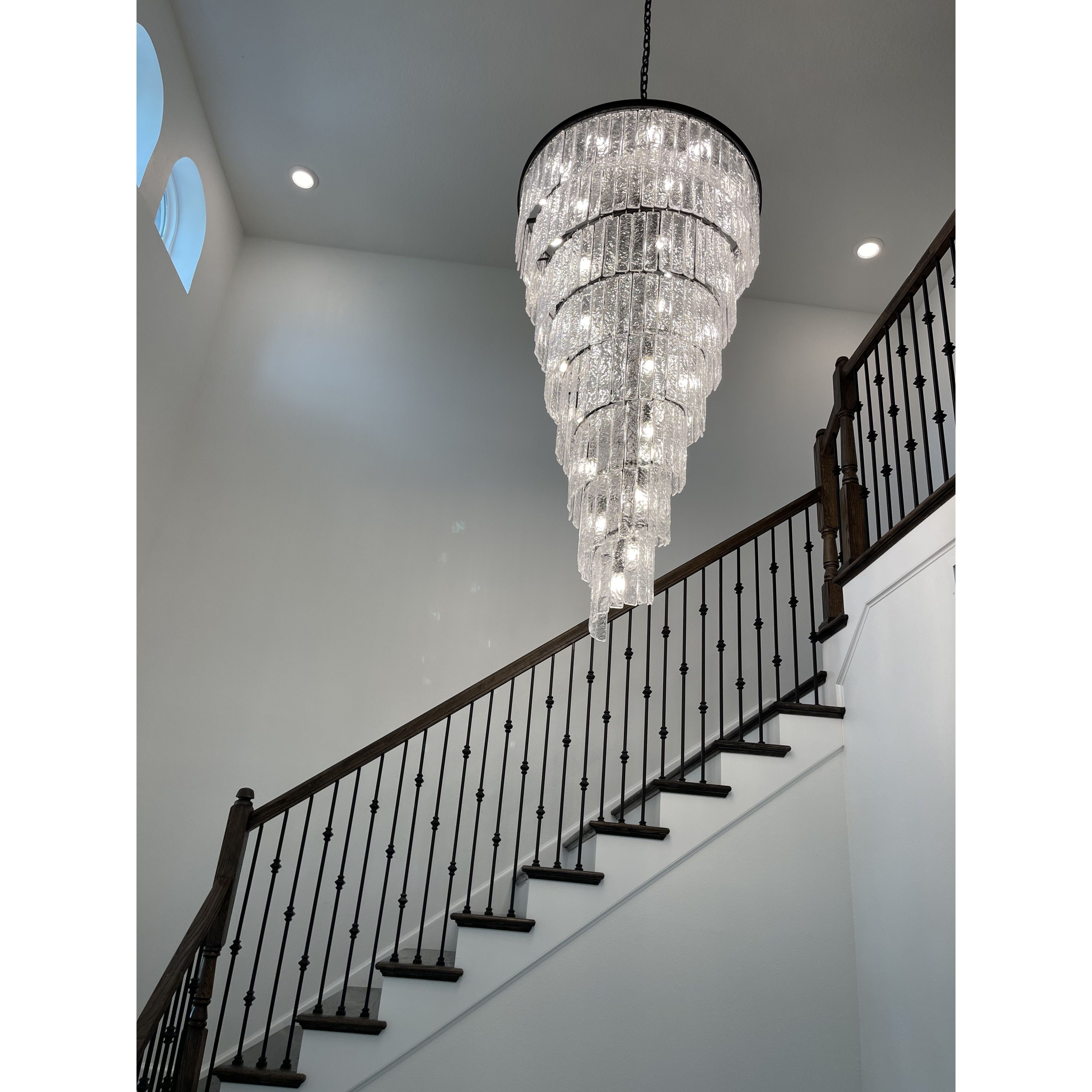 Seline Spiral Tiered/ Layered Cracked Textured Glass Chandelier - Italian Concept -