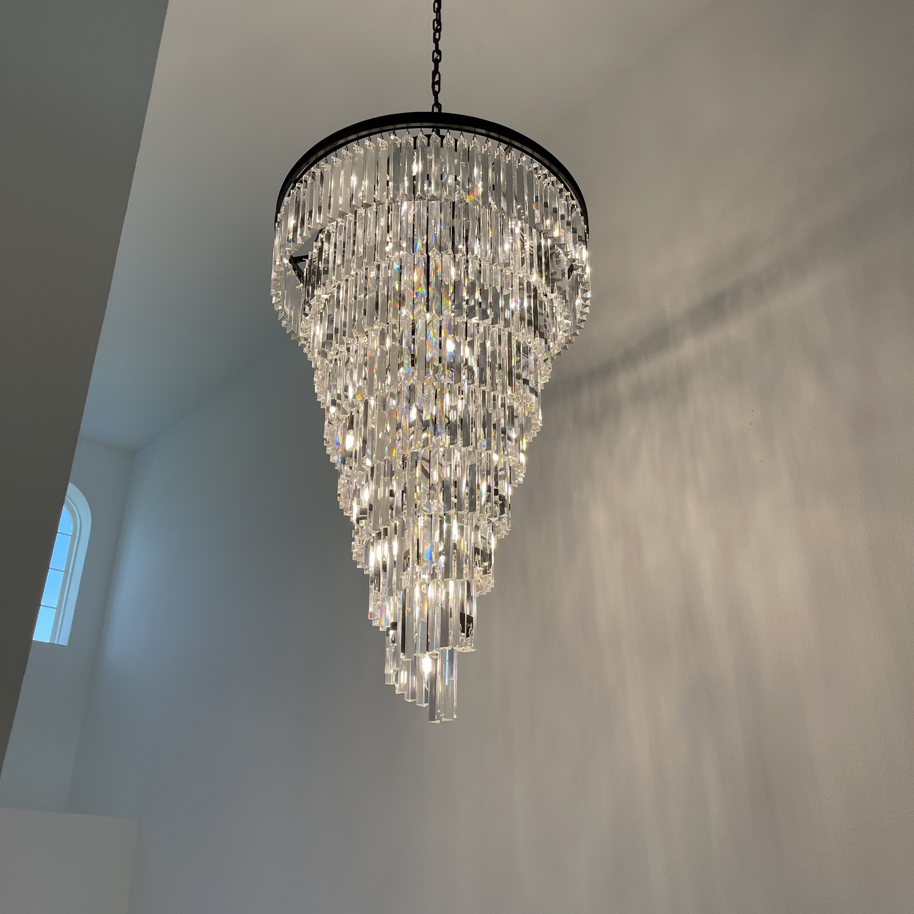 Apex Odeon Spiral Tiered/ Layered Crystal Fringe Chandelier 36" - Italian Concept -