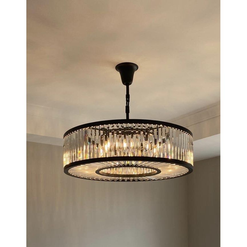 Apex Oro 43"W Round Crystal Fringe Prism Chandelier - Italian Concept -
