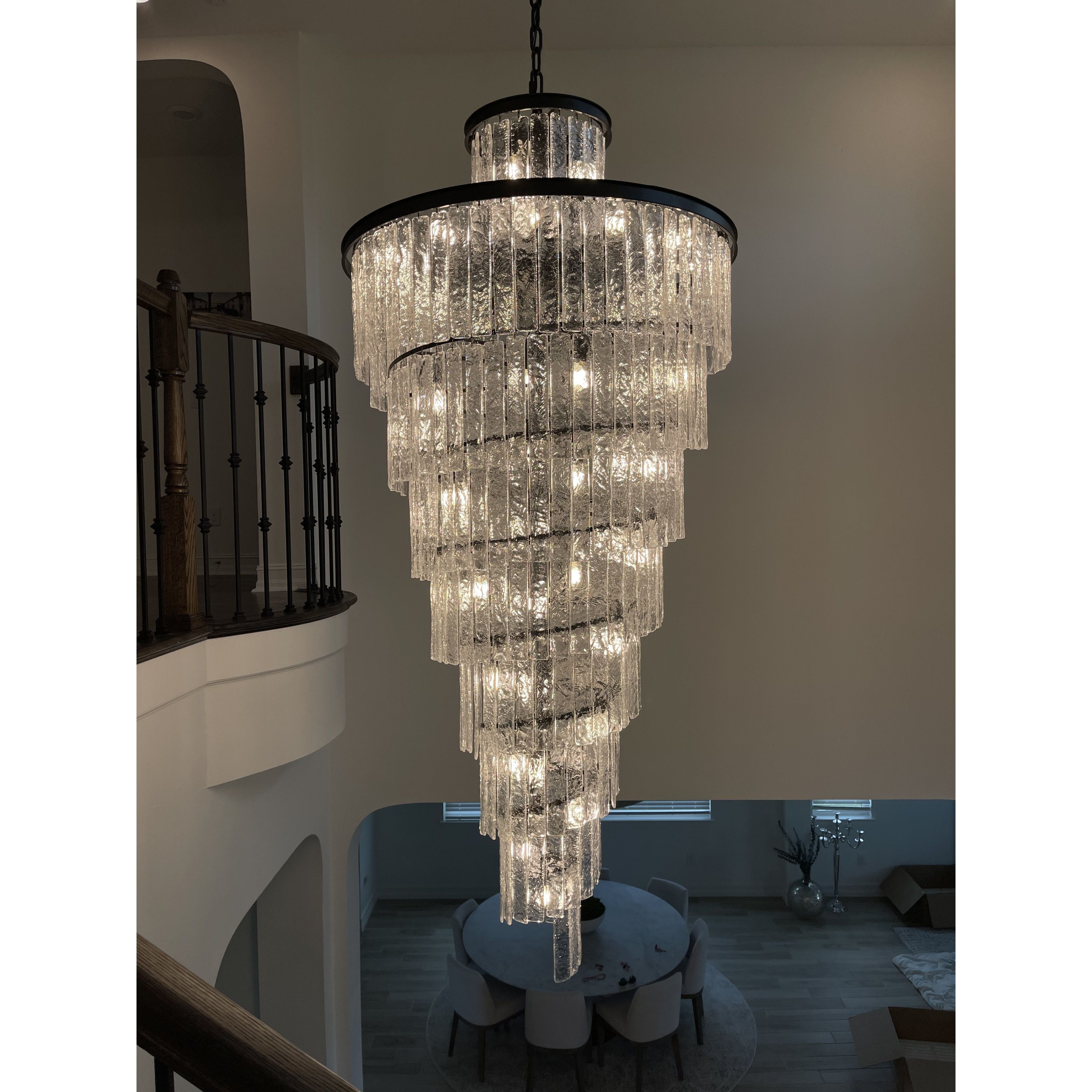 Seline Spiral Tiered/ Layered Cracked Textured Glass Chandelier - Italian Concept -